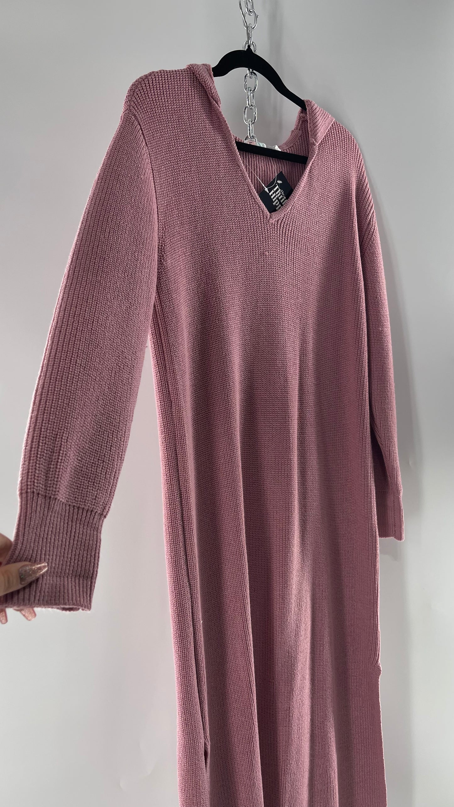 Free People Dusty Pink/ Mauve Full Length Knit Hoodie Snuggie Dress (S)