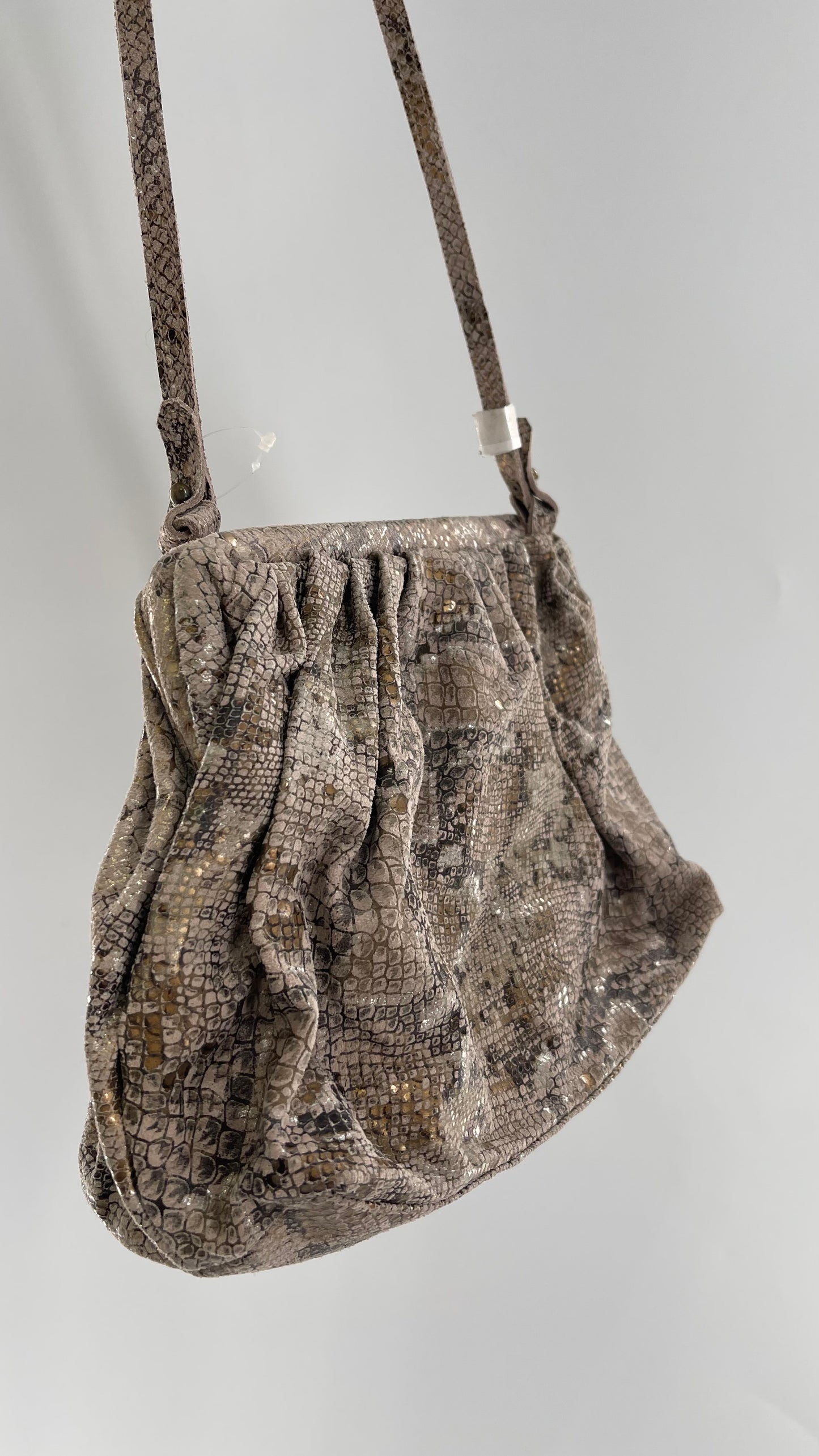 Free People Genuine Leather Clutch and Shoulder Bag Snake Print with Reflective Silver and Gold Flecks