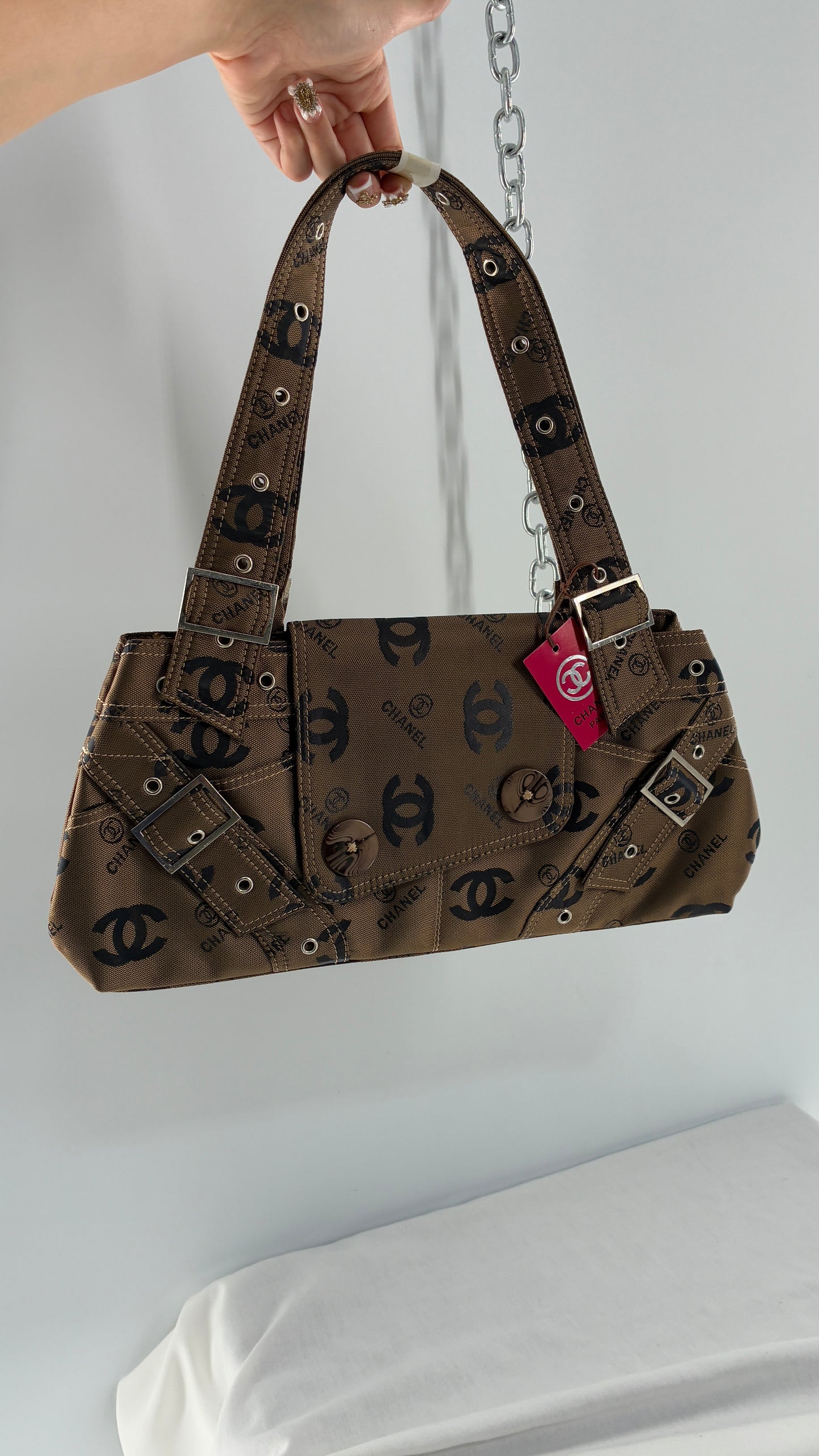 Vintage Kitschy Unauthenticated CHANEL All Over Monogram Buckle Bag