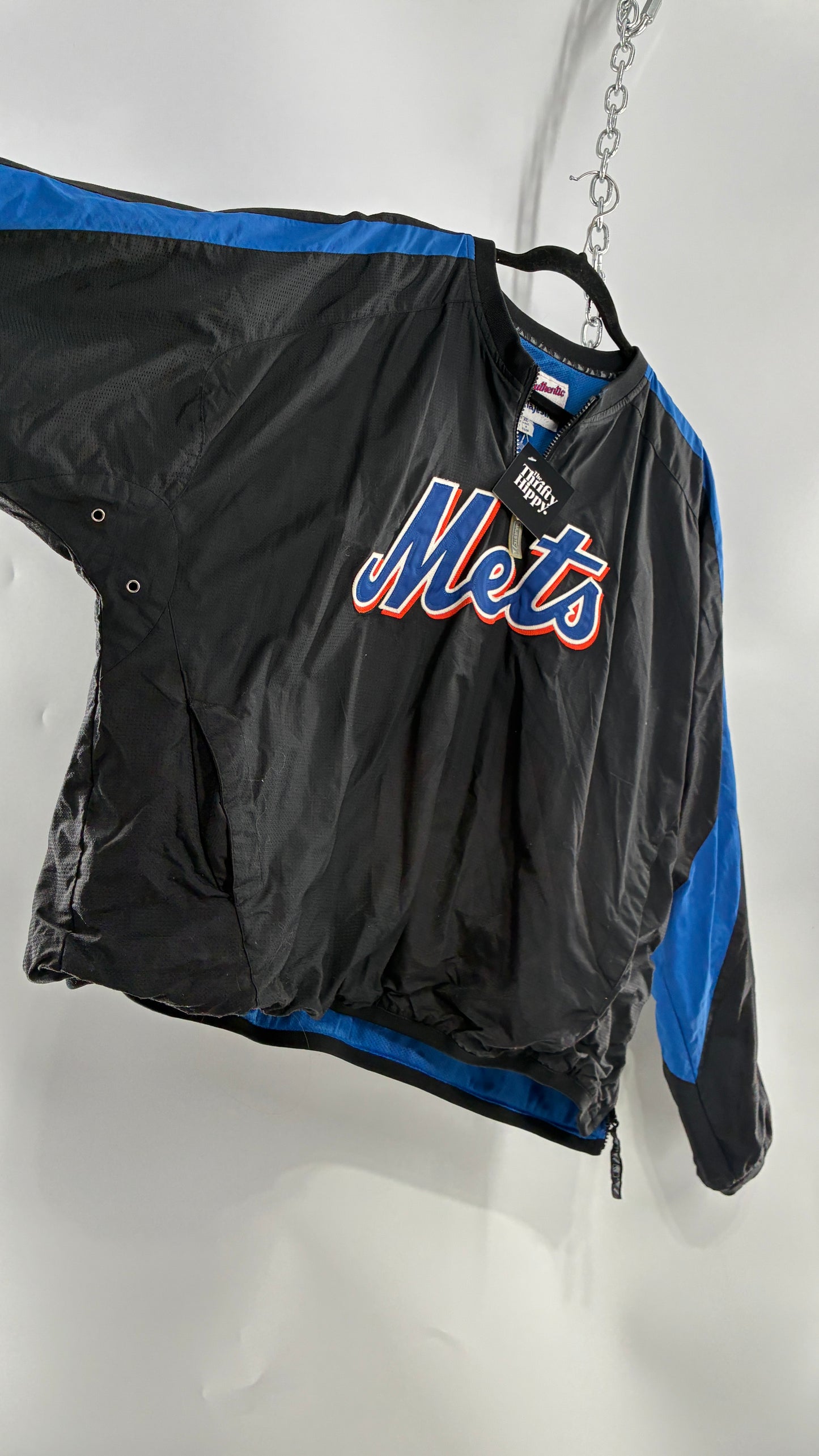 Vintage METS Men’s Windbreaker Sweater with Side Zippers and Pockets (XL)