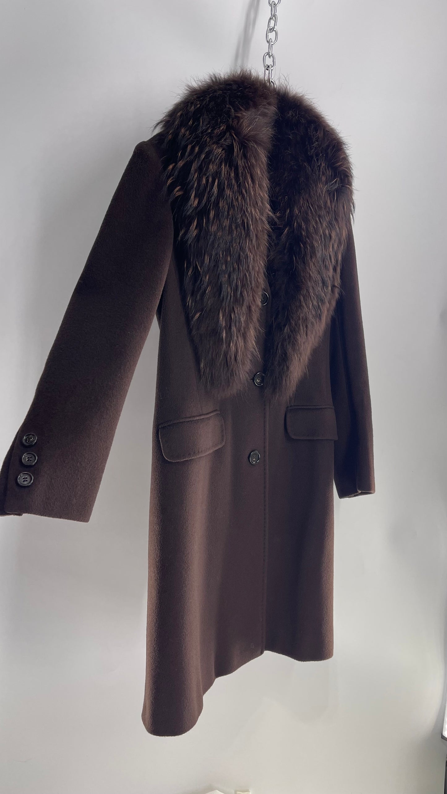 Vintage Designer Cinzia Rocca Brown Coat with Exaggerated Fur Lapel (4)