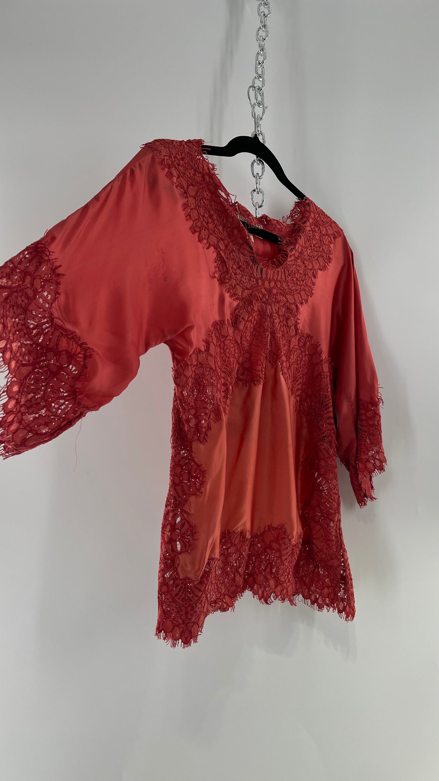 Moulinette Soeurs Vetements Silky Blouse with Thick Scalloped Lace Trim (XS)