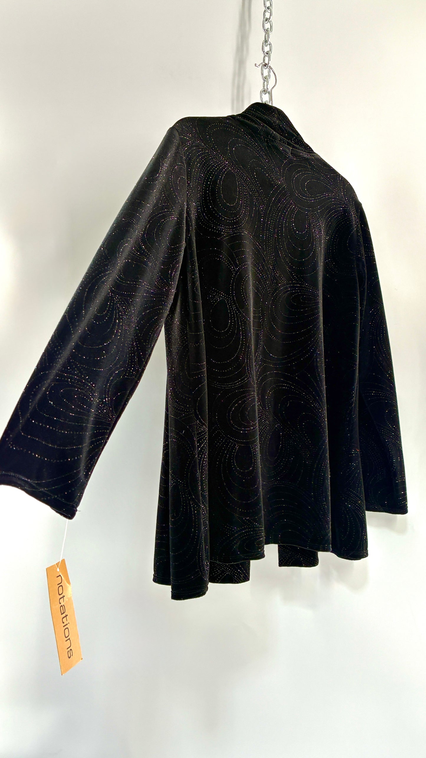 Deadstock Vintage NOTATIONS Black Velvet Glitter Patterned Cardigan (Small)