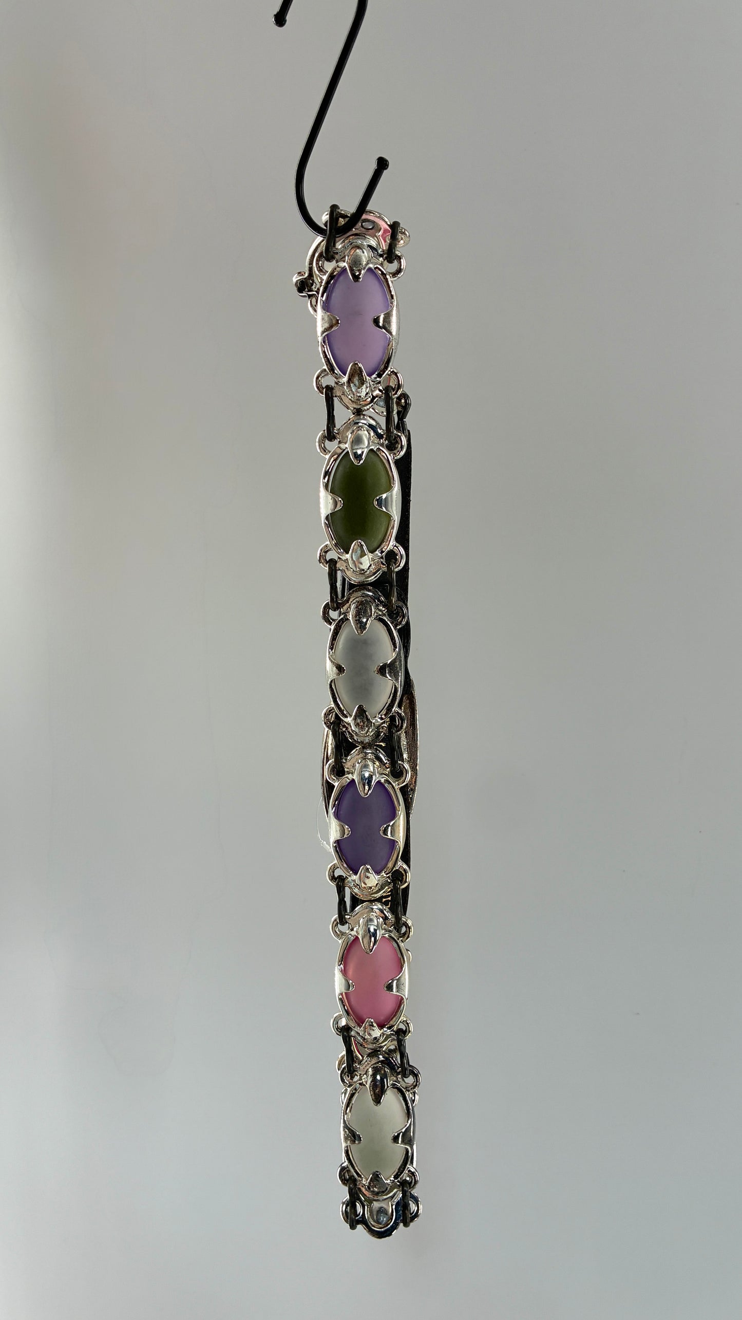 Vintage NEIMAN MARCUS Linea Pelle  Silver Metal Belt with Oversized, Sautered Gemstone Details Made in Italy (Medium)