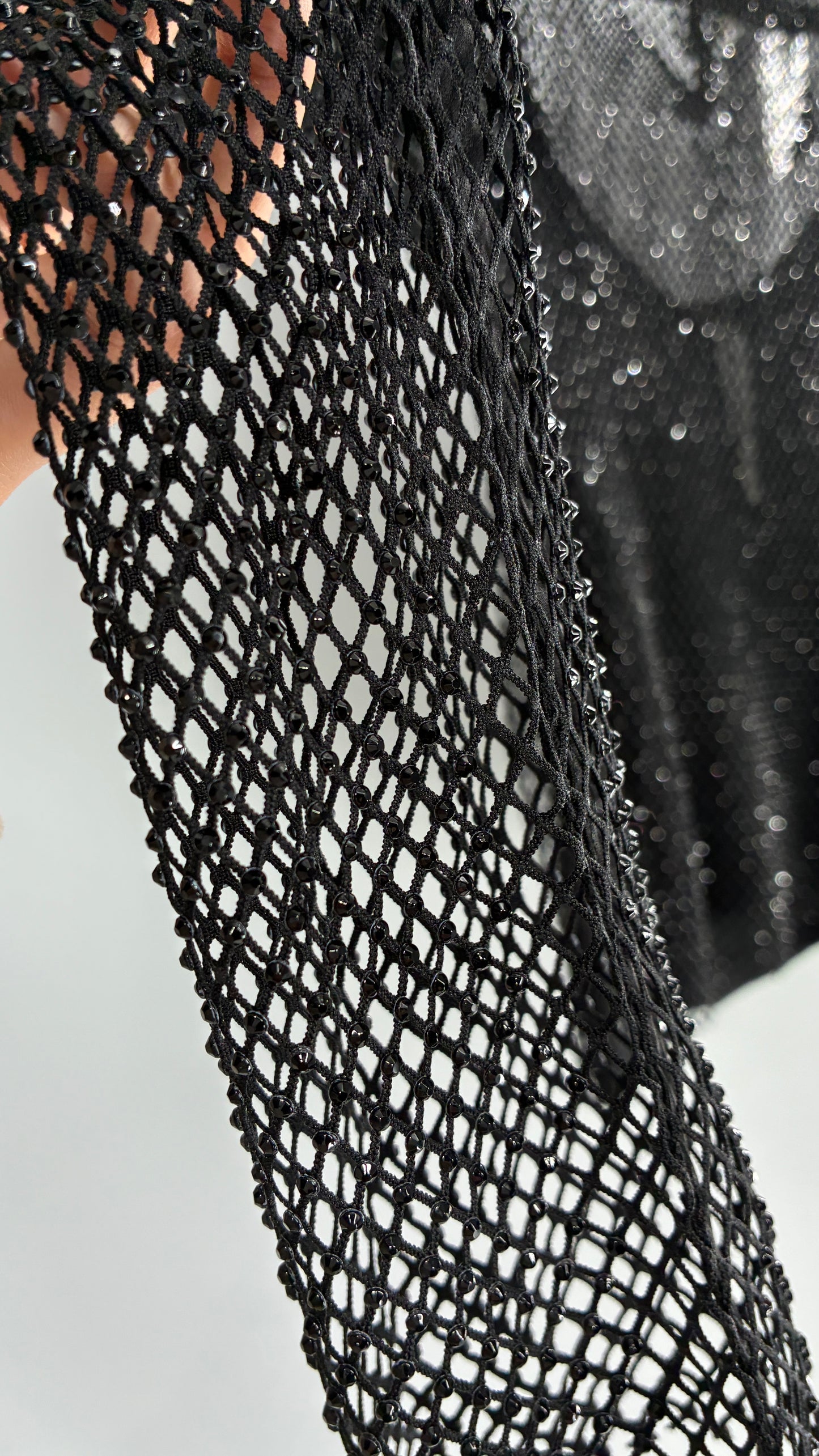 Anthropologie Black Rhinestone Heavy Mesh Long Sleeve with Camisole (Small)