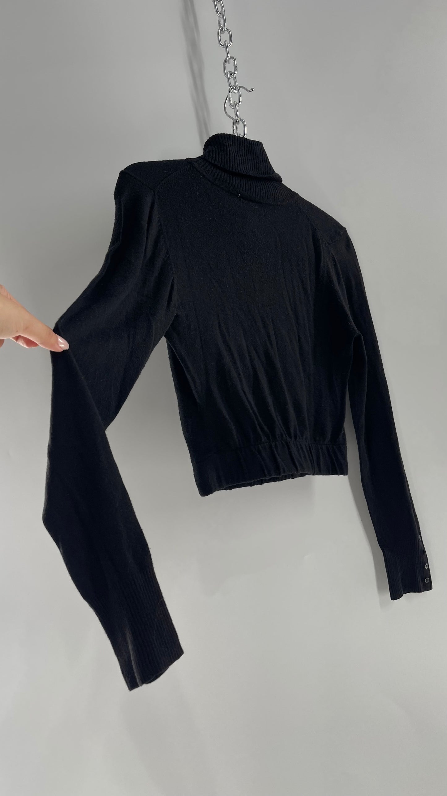 Anthropologie Black Cropped Turtleneck with Wrist Buttons (Small)