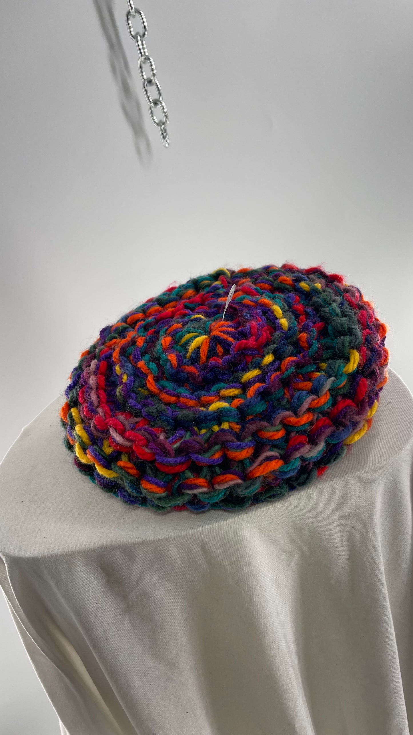 Vintage Handmade Colorful Knit Beanie/Beret