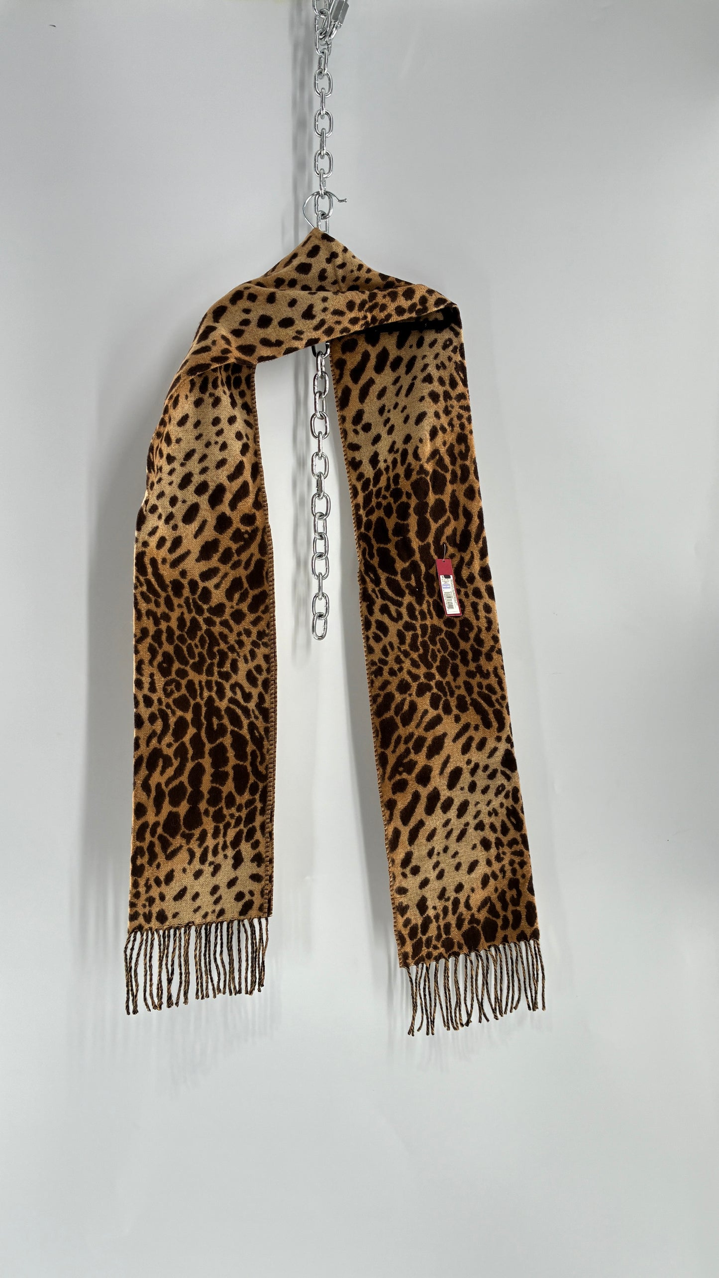 Deadstock Vintage Cheetah Printed Scarf with Fringed Ends and Tags Attached