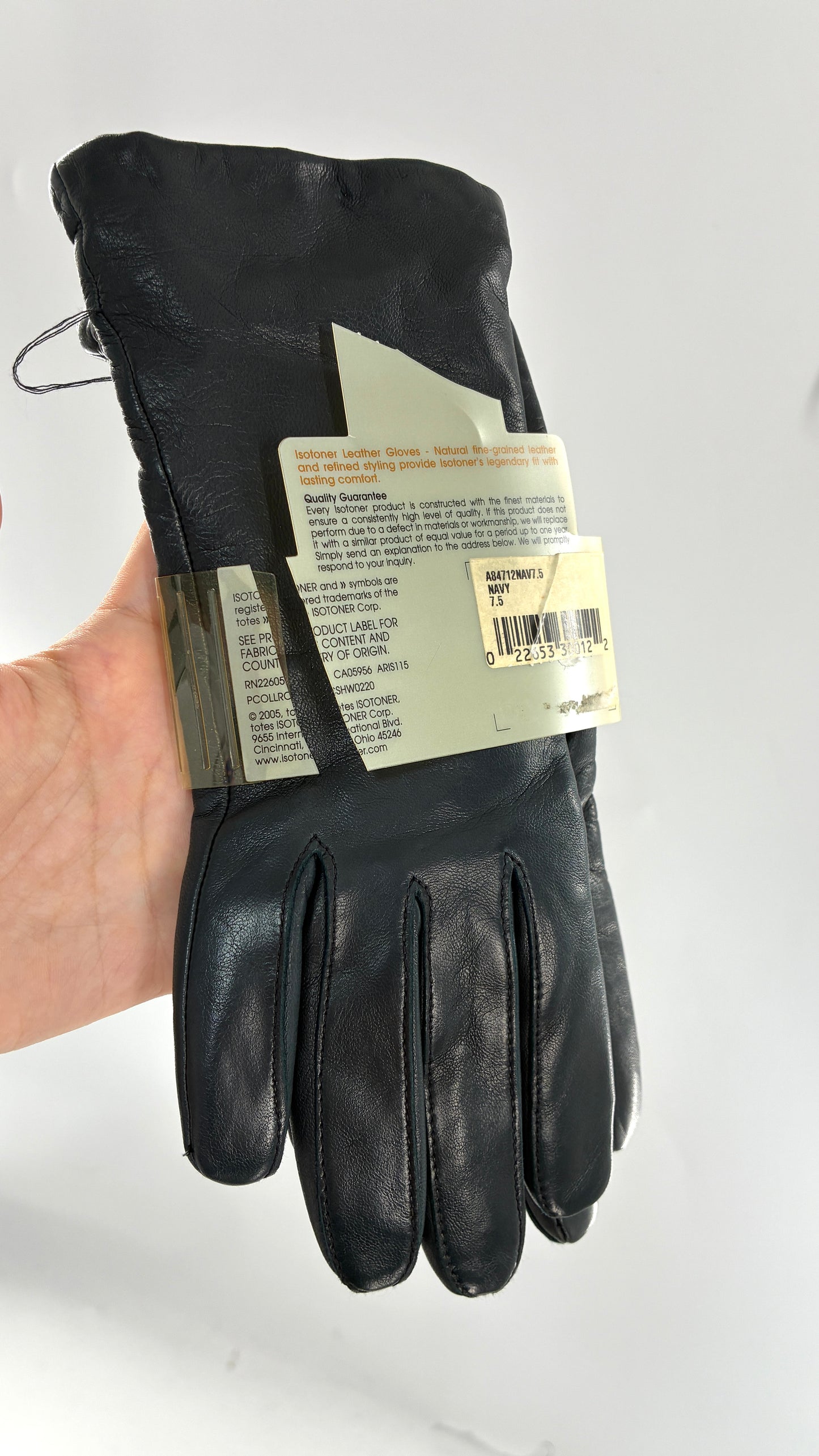 Vintage ISOTONER Deep Navy Leather Gloves with Cashmere Lining