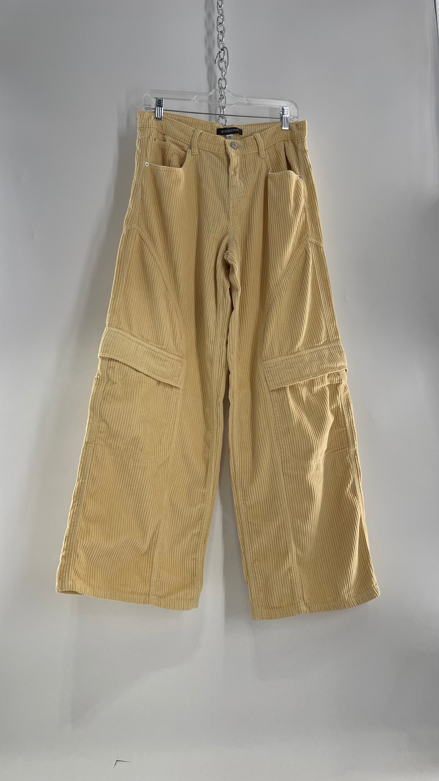 Urban Outfitters Yellow Corduroy Wide Leg Cargo Carpenter Pant (28)