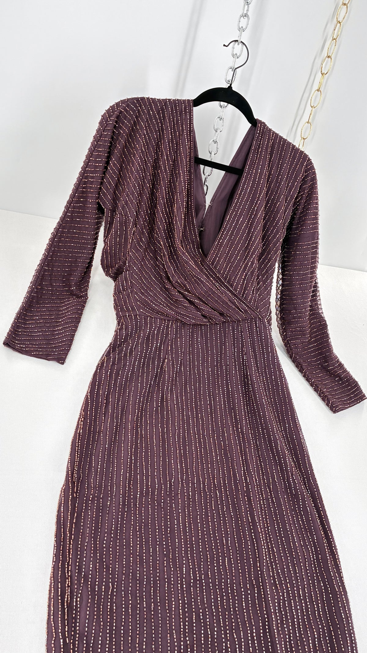 Vintage ASOS Beaded Plum Dress with Draping Open Back (6)