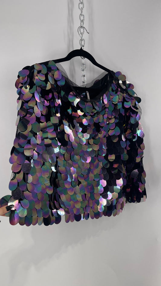 Free People Oversized Iridescent Purple/Indigo Color Changing Sequins (XS)
