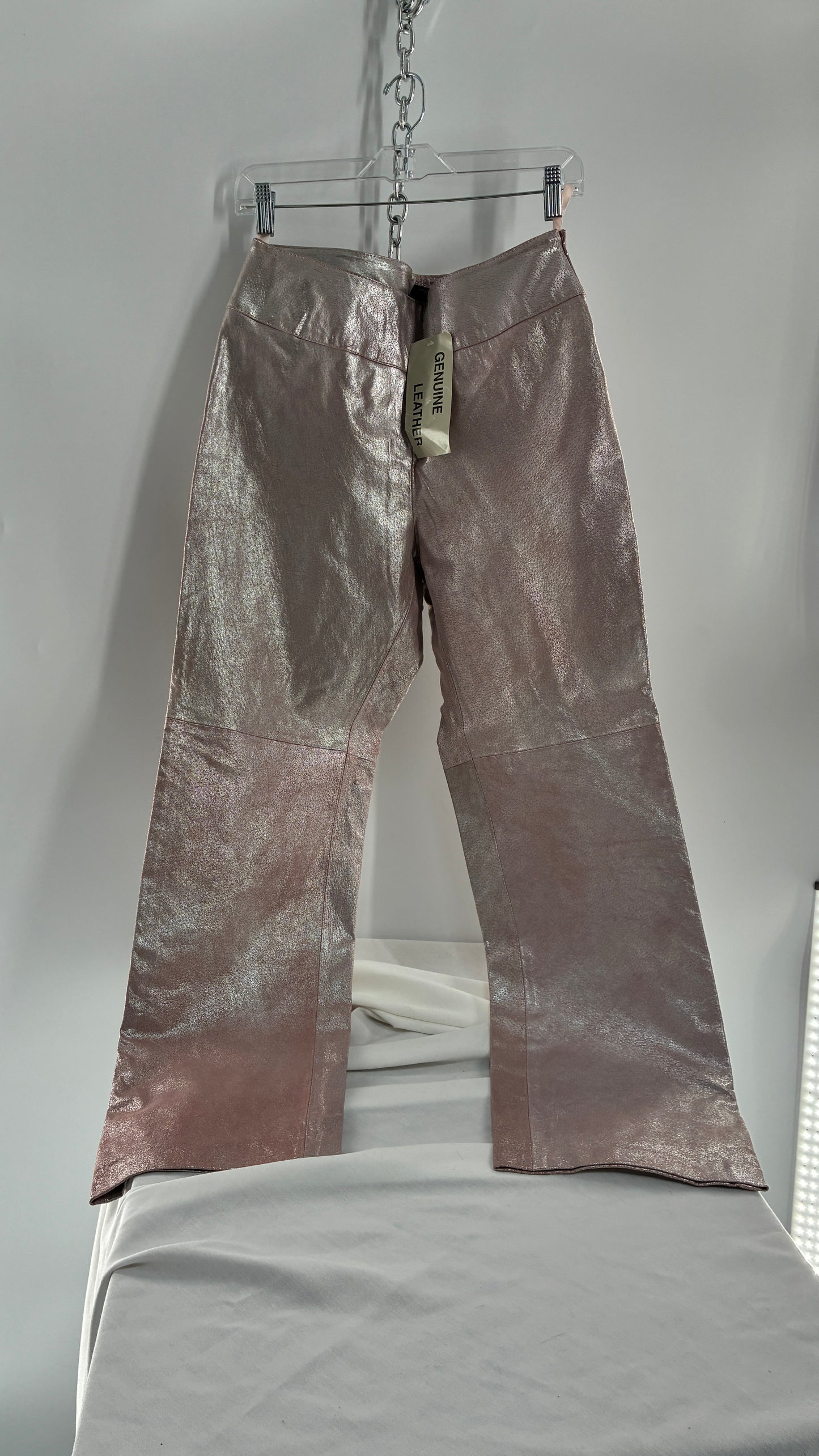 Vintage Deadstock METROSTYLE Pink Metallic Leather Low Rise Bottoms (12)