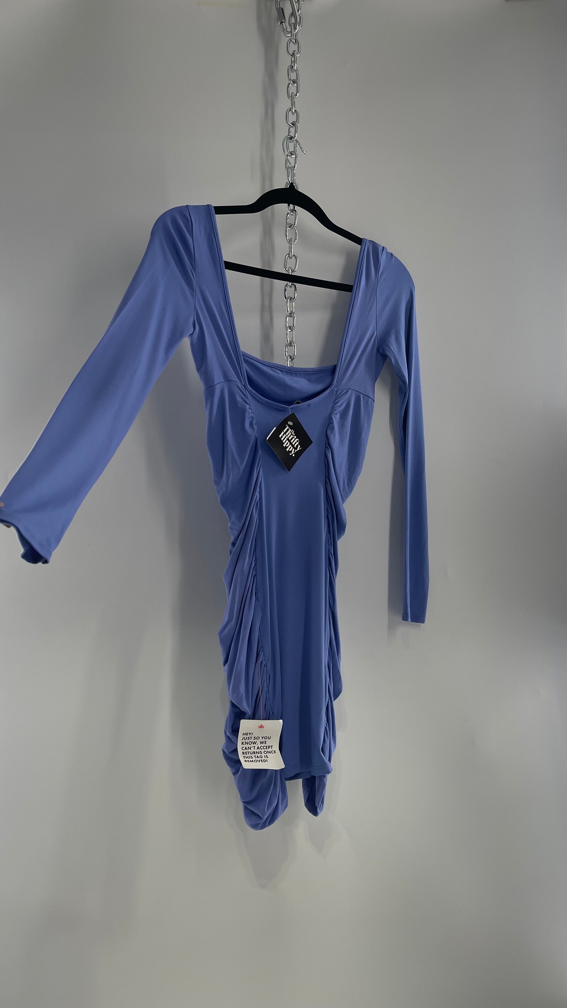 ASOS Periwinkle Blue Ruched Side, Long Sleeve, Body-con Mini Dress (4) The Thrifty Hippy ASOS Periwinkle Blue Ruched Side, Long Sleeve, Body-con Mini Dress (4) The Thrifty Hippy