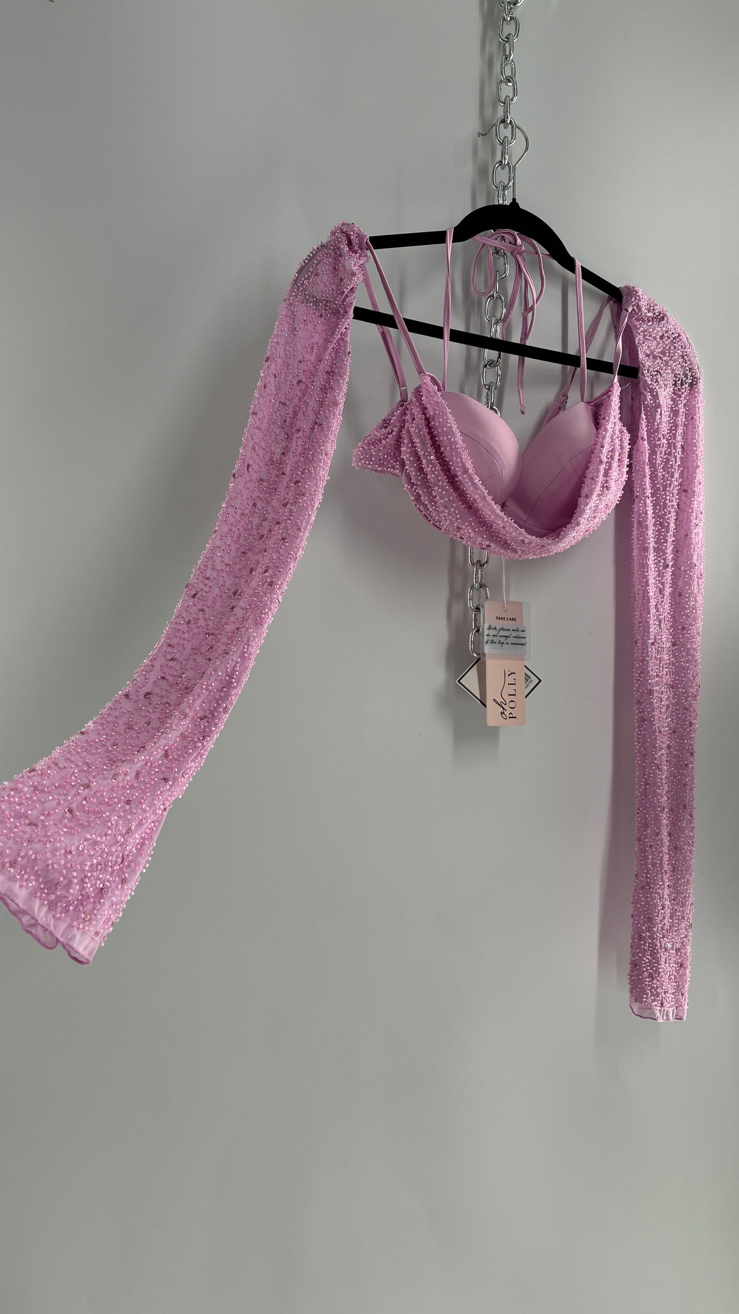 Princess Polly Beaded Shrug, Drape Front Lilac Long Sleeve with Tags Attached (6)