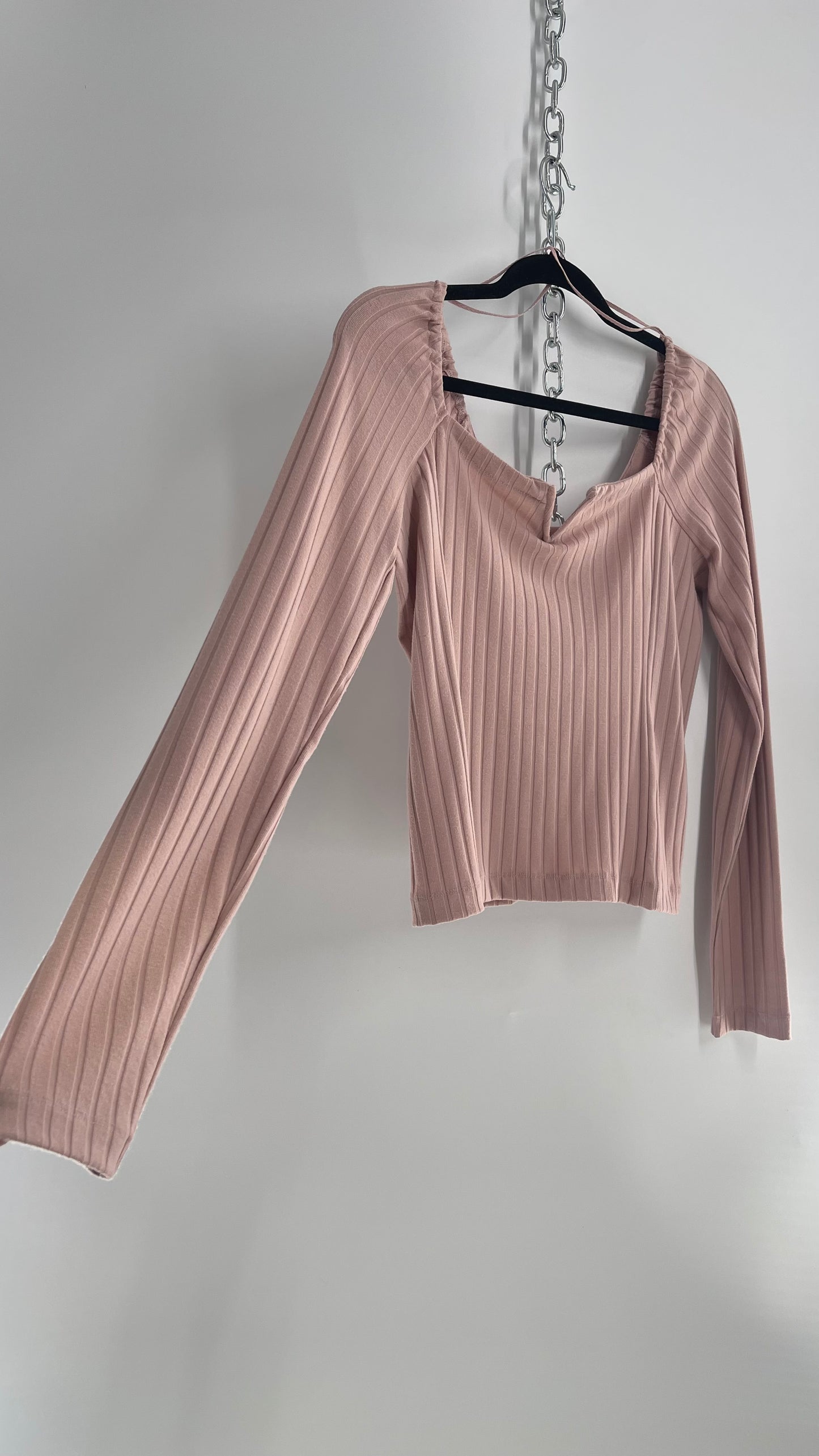 Free People Ribbed Knit Dusty Pink Long Sleeve (Large)