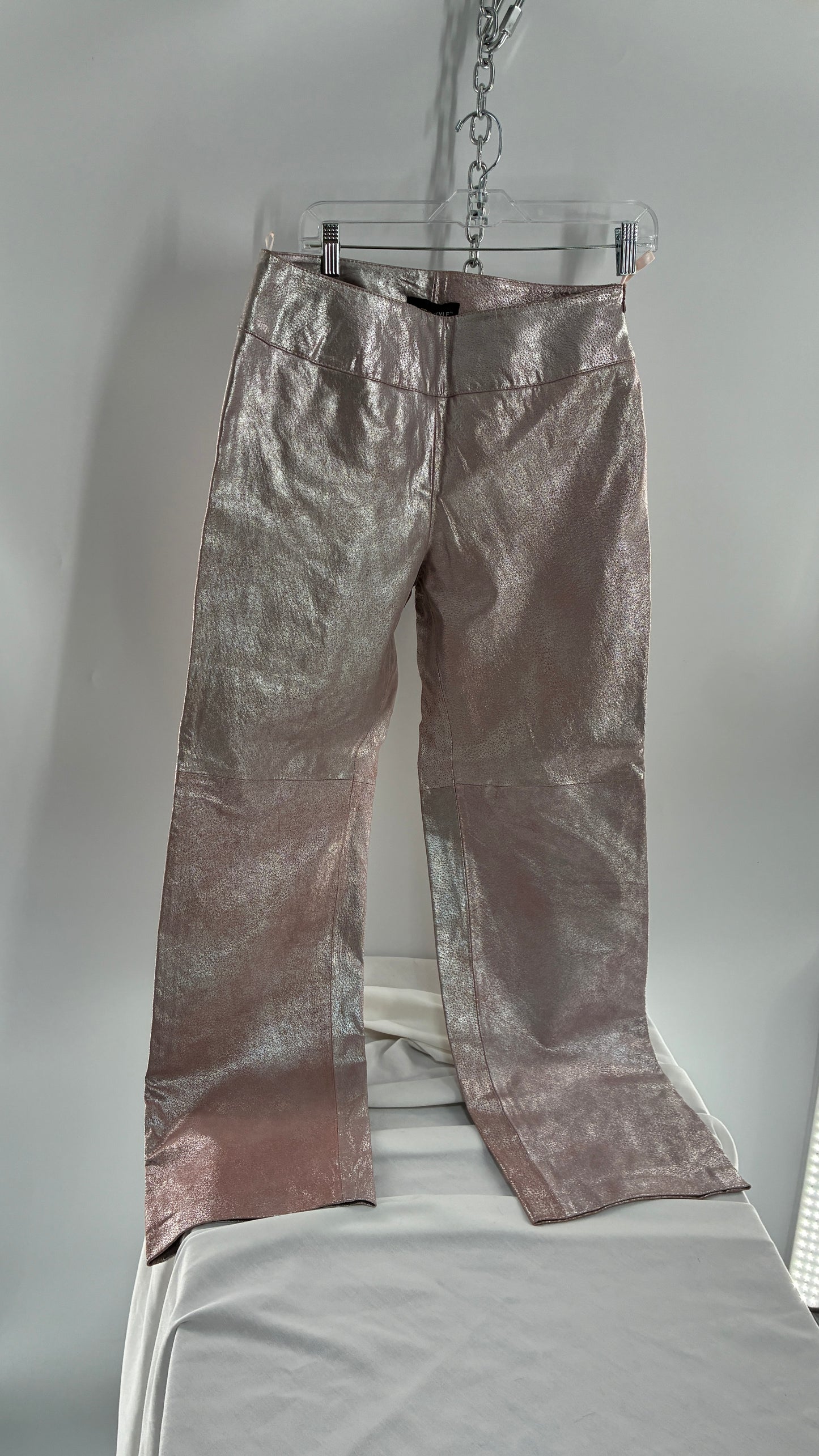 Vintage Deadstock METROSTYLE Pink Metallic Leather Low Rise Bottoms (12)