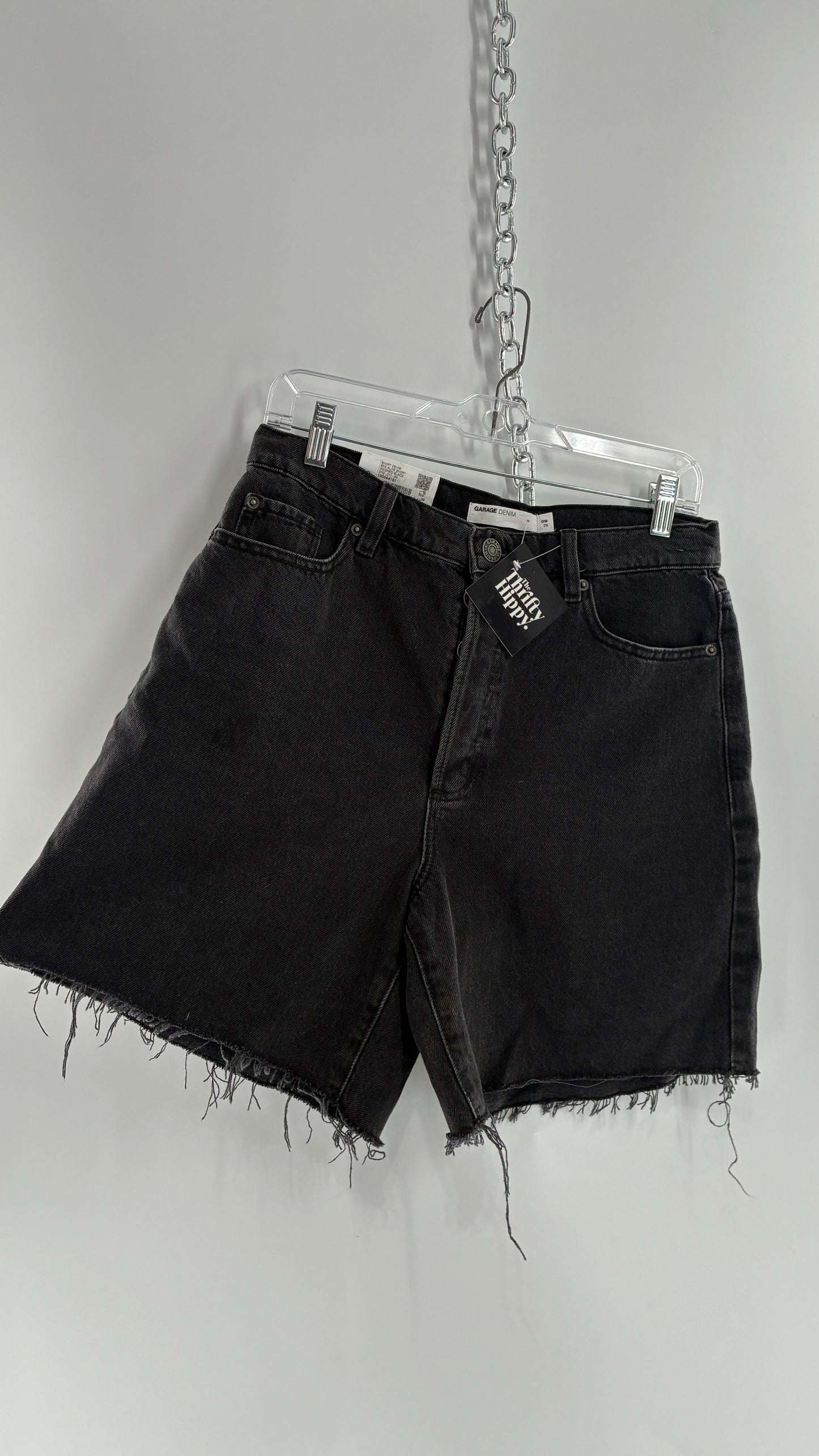 GARAGE Grey Denim 90s A-Line Shorts with Distressed Hem and Tags  (9/29)