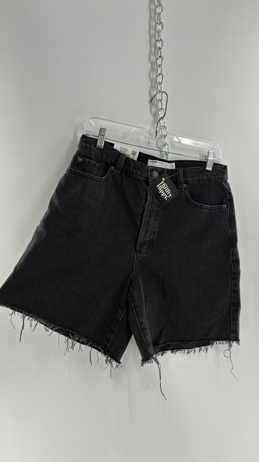 GARAGE Grey Denim 90s A-Line Shorts with Distressed Hem and Tags  (9/29)