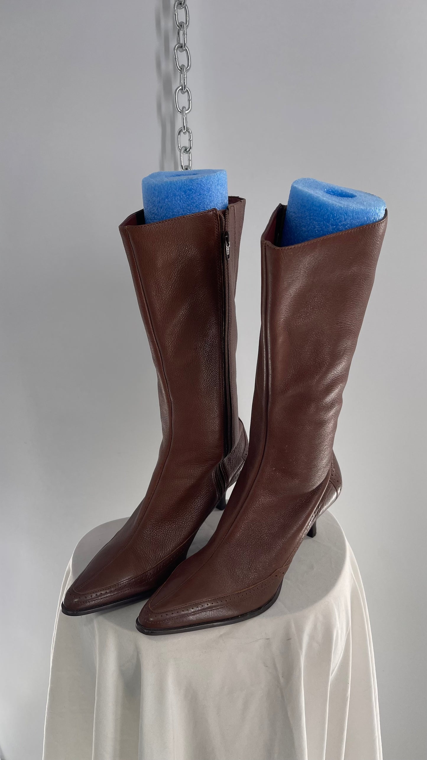 Vintage LOFT Brown Leather Pointed Toe Kitten Heel Boots (7.5)