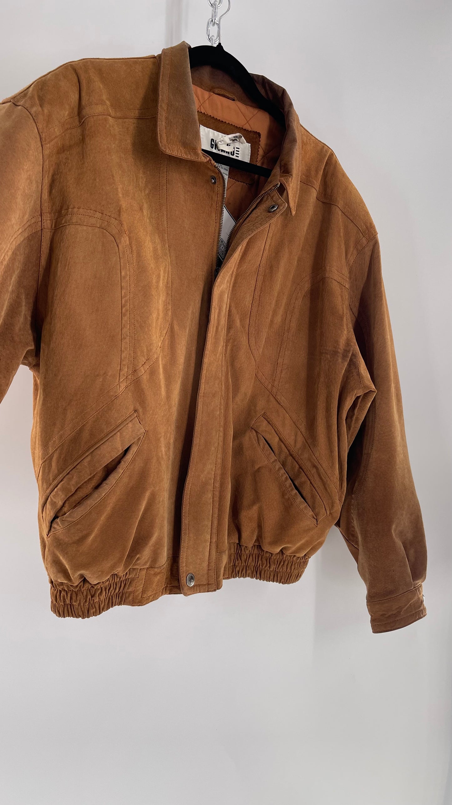 GITANO Vintage Camel Brown Genuine Leather Bomber Jacket (Large)