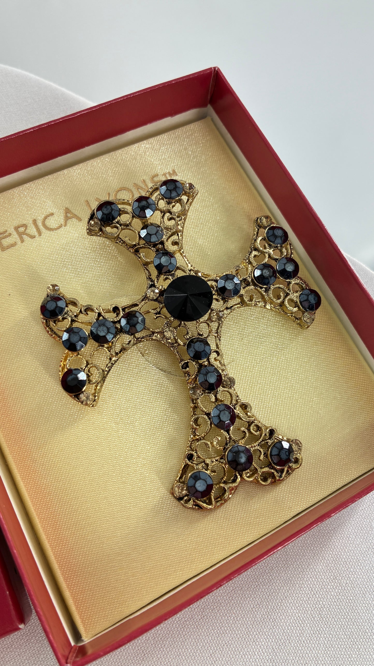 Vintage Oversized Ornate Cross Brooch
