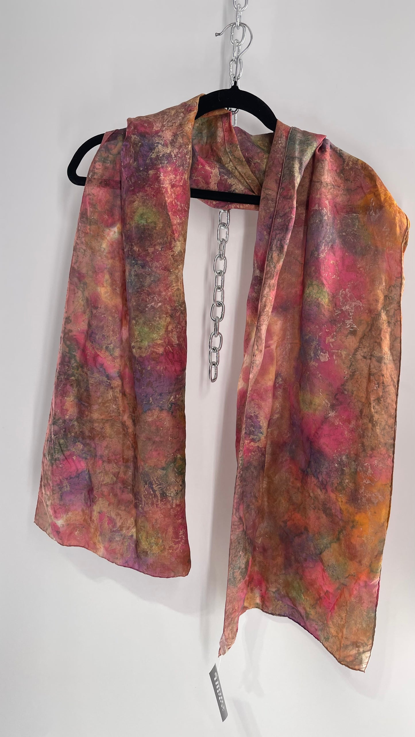 Vintage 100% Silk Damask Watercolor Gold Shimmer Scarf