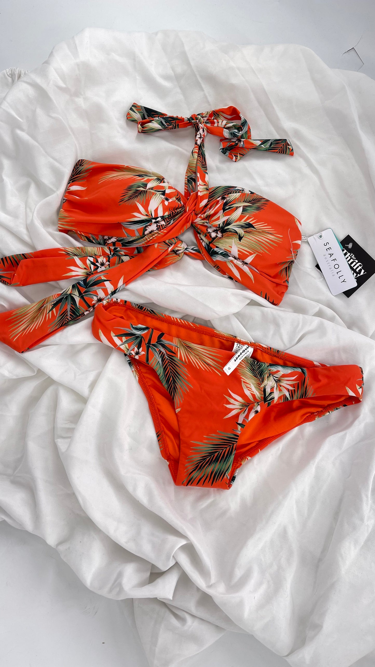 Anthropologie Sea Folly Orange Tropical Swim Set with Tags Attached (10 Top 12 Bottoms)