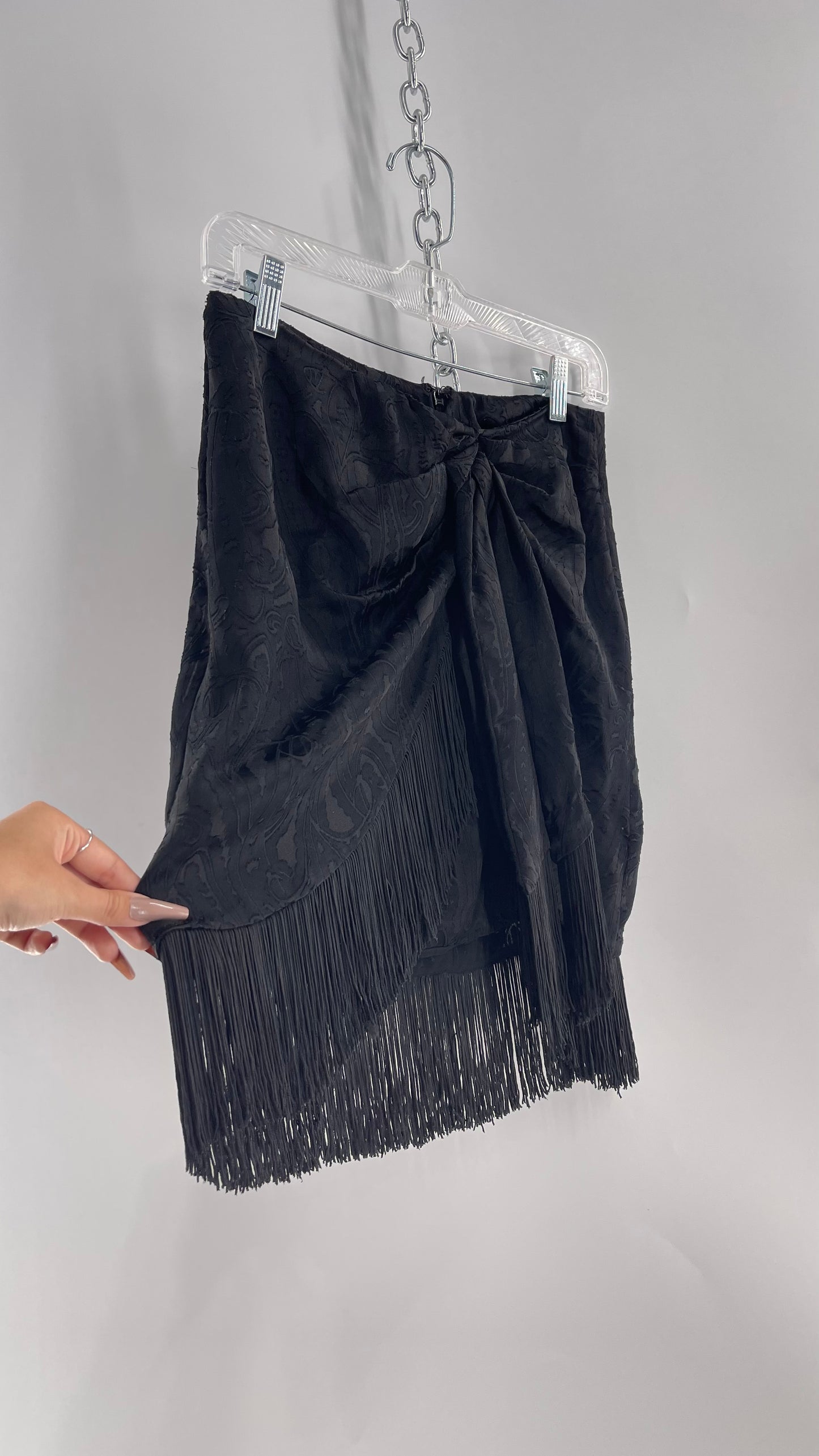 Anthropologie Black Paisley Textured Skirt with Fringe Trim (6)