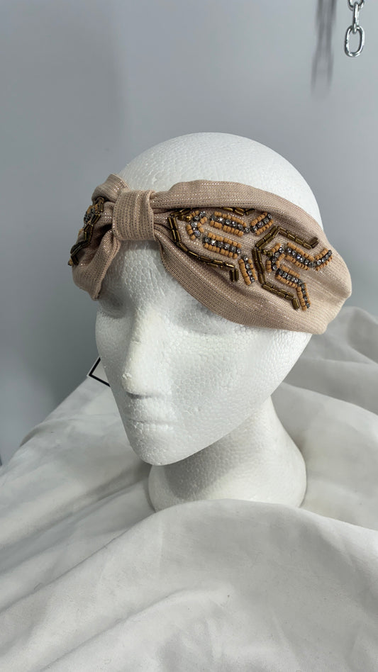 Free People Beige Tinsel Beaded Headband