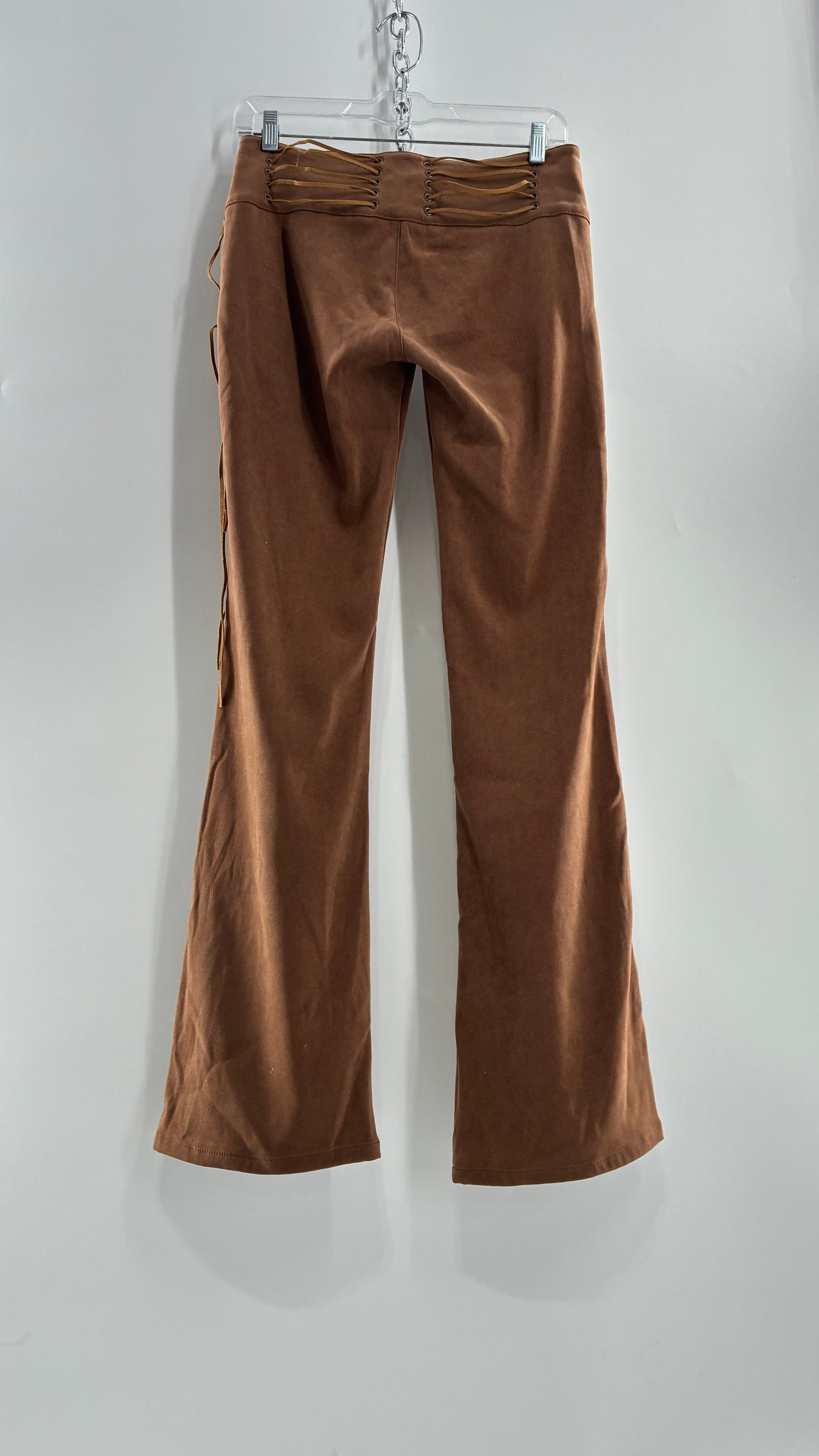 Vintage Rare L.E.I Low Rise Faux Suede Kick Flares with Wide, Thread Through Tassels Hip Band (5)