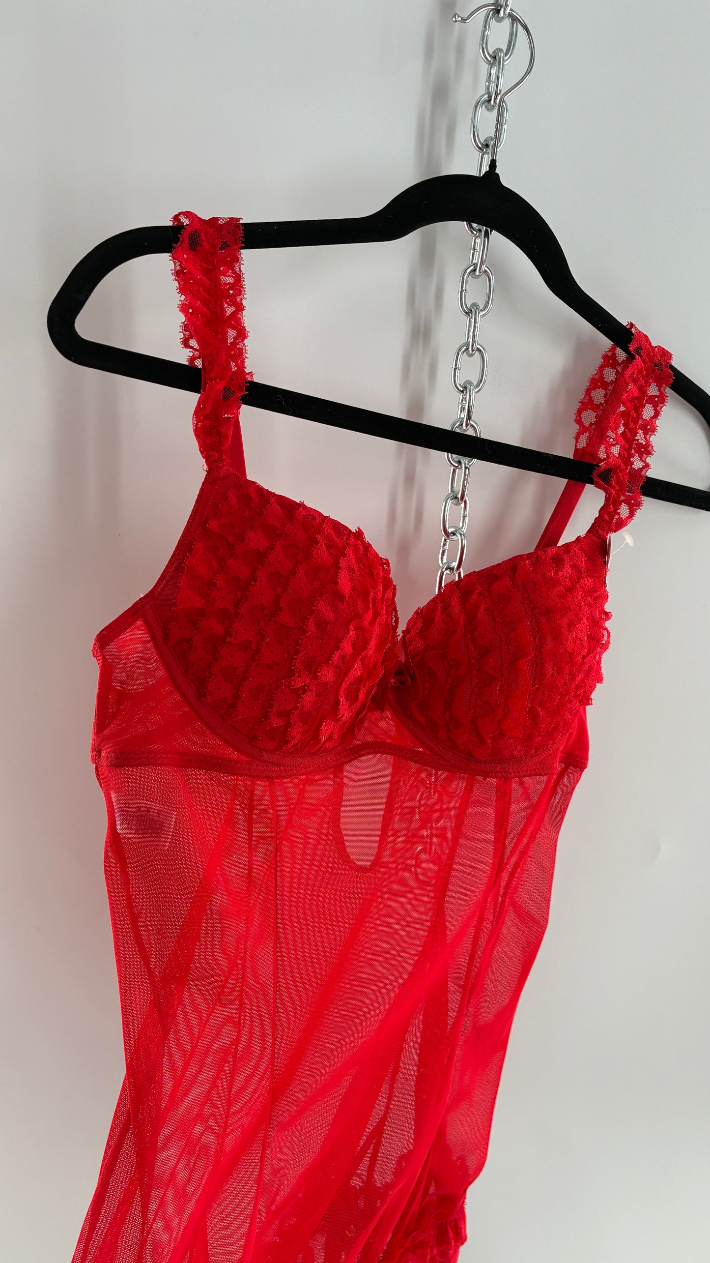 Deadstock Vintage Babydoll Bustier with Ruffled Cups, Lace Straps and Ruffled Lace Hem (34C)