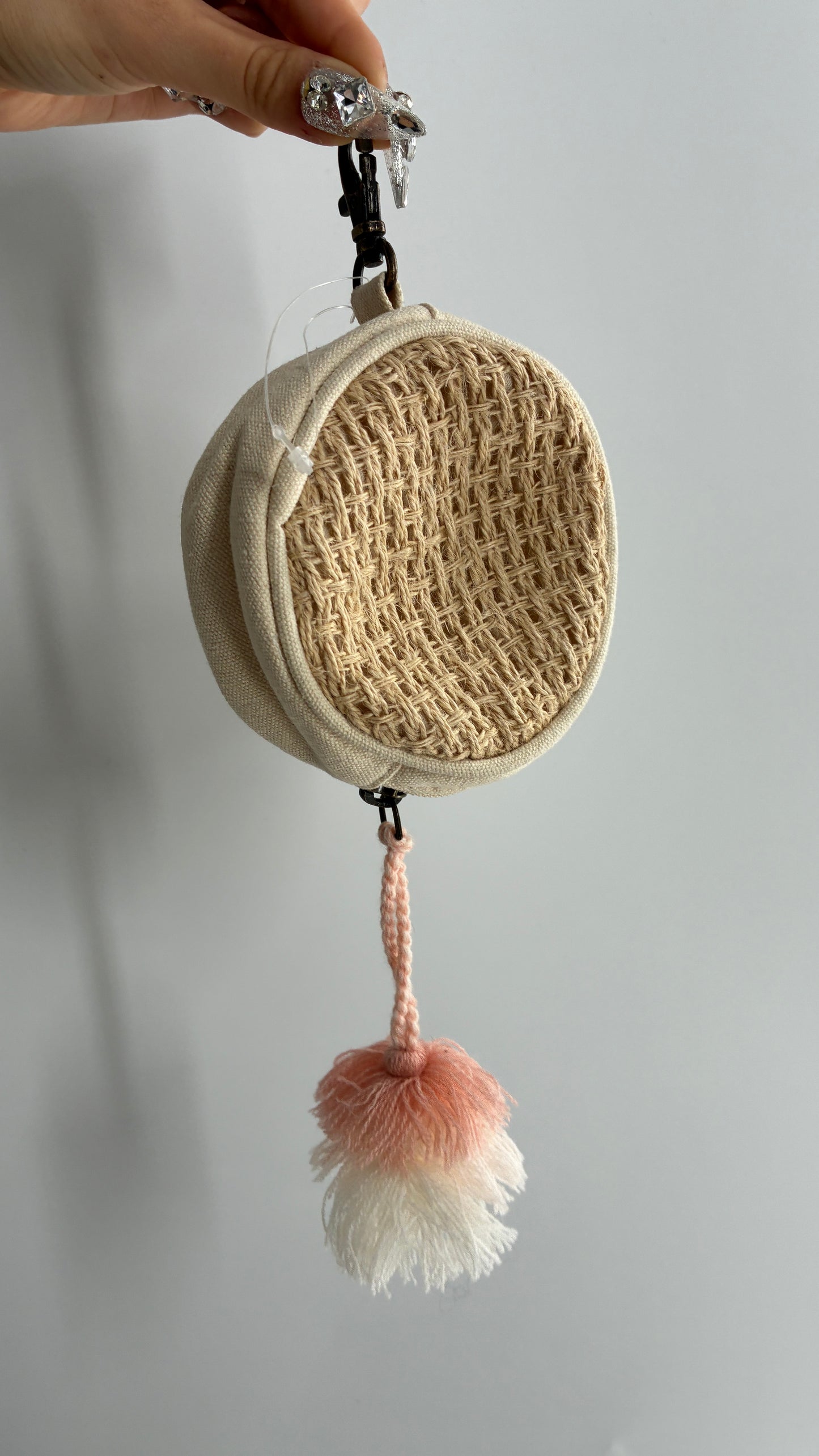 Free People Woven Round Coin Pouch with Tassel Detail