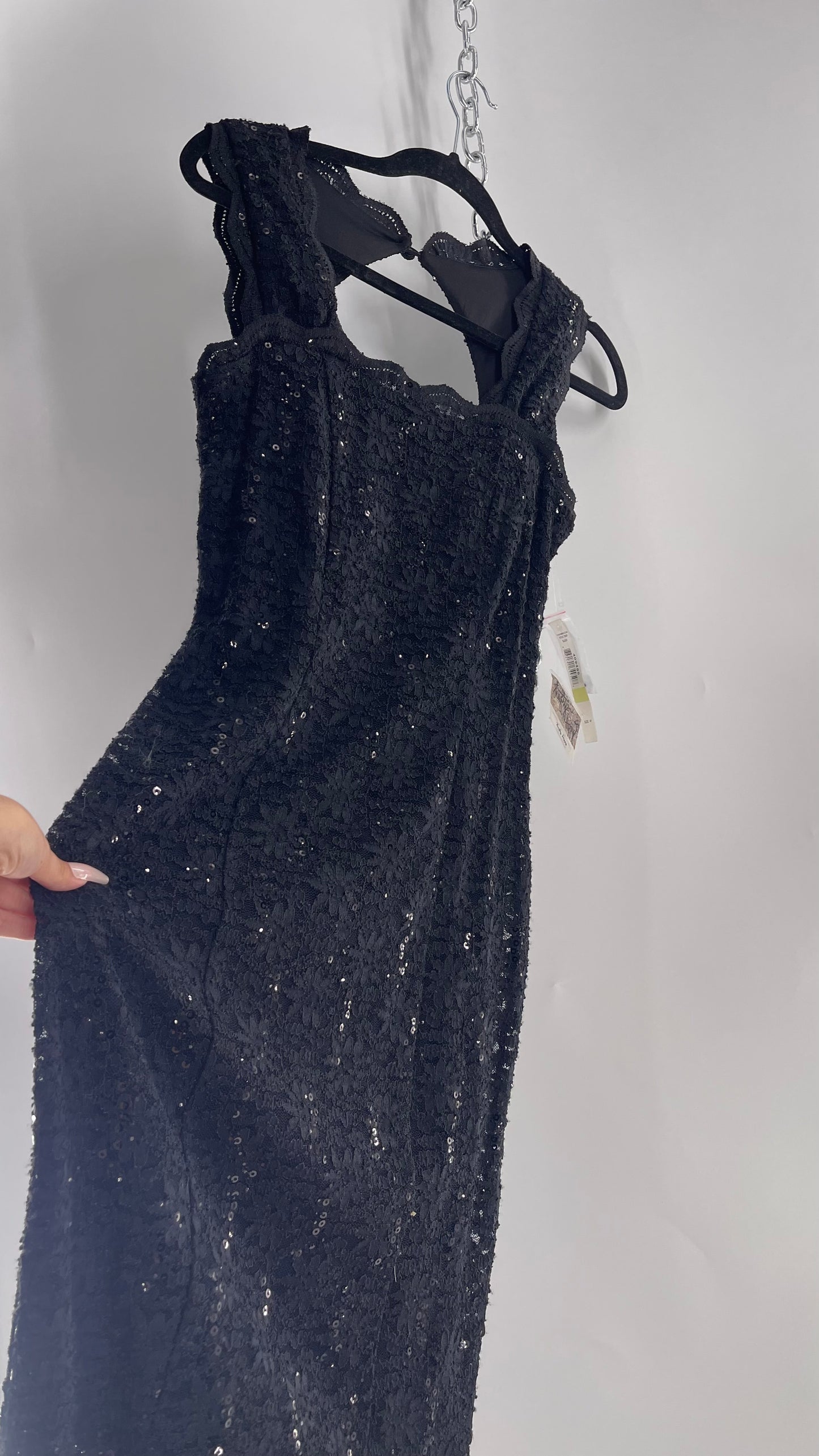 Vintage R & M Richards Black Sequin Midi Dress (4P)