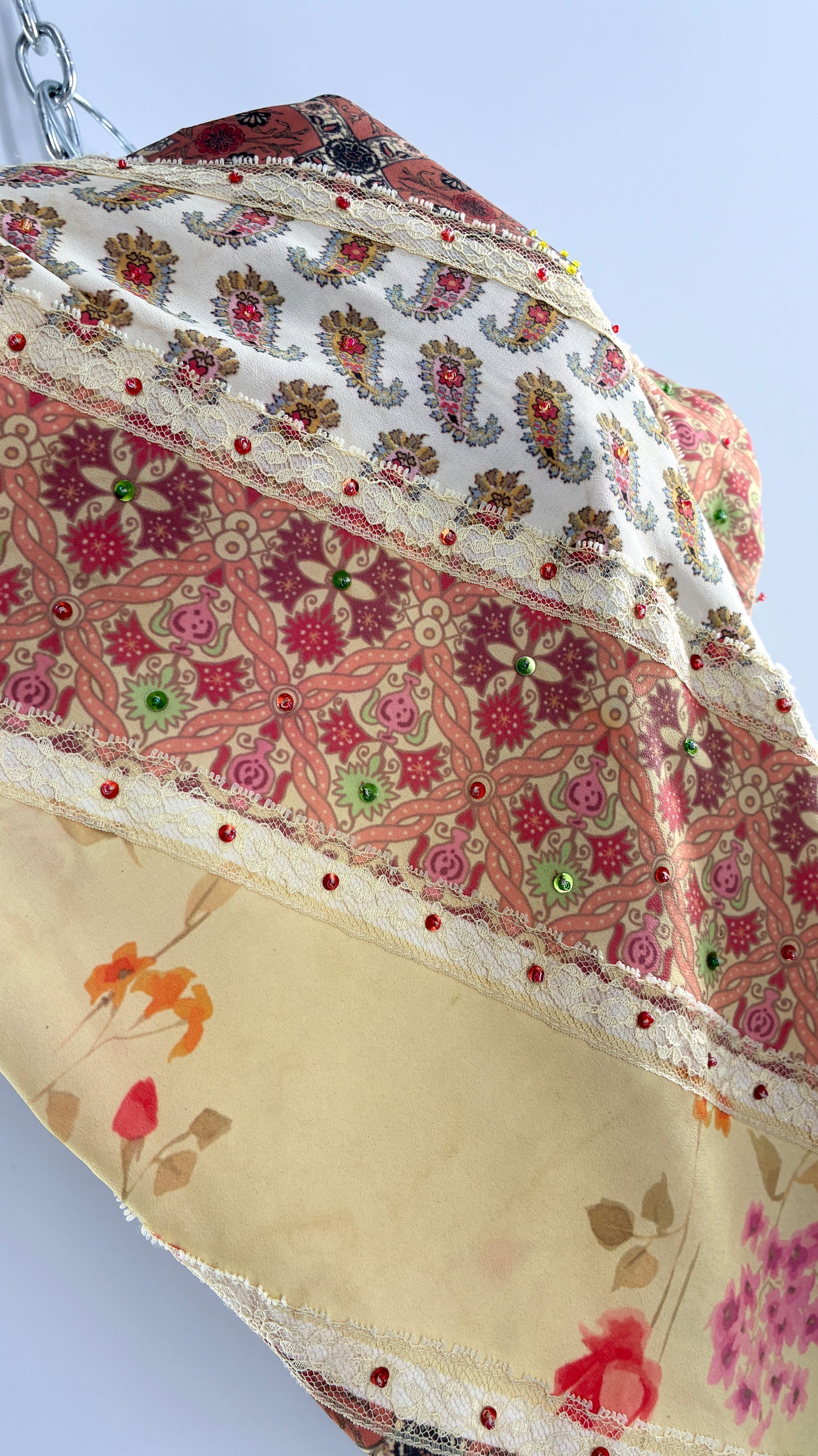 Vintage JANE DOE Paneled Skirt with Embroidered Sequin Details (Large)