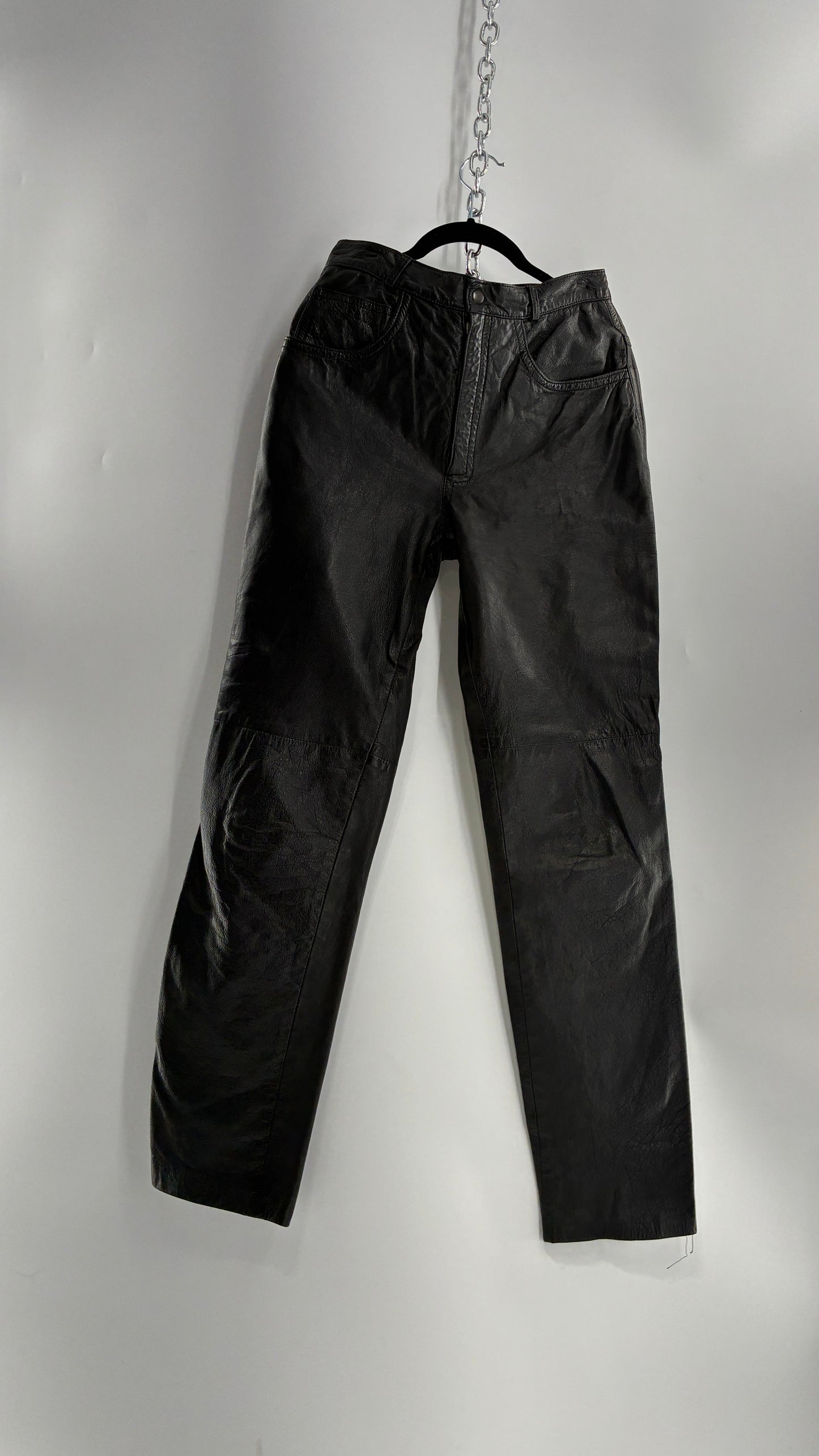 Vintage LILLIE RUBEN High Waisted Black Thin Leather Pants (6)