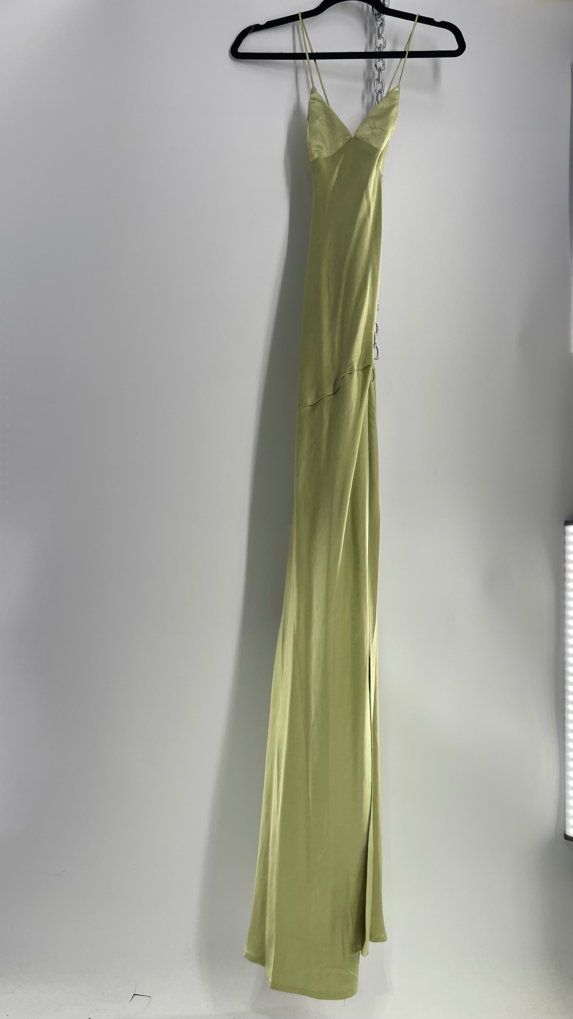 BABYBOO Isobel Sage Green Side Slit, Open Tie Up Back Gown (M) The Thrifty Hippy BABYBOO Isobel Sage Green Side Slit, Open Tie Up Back Gown (M) The Thrifty Hippy