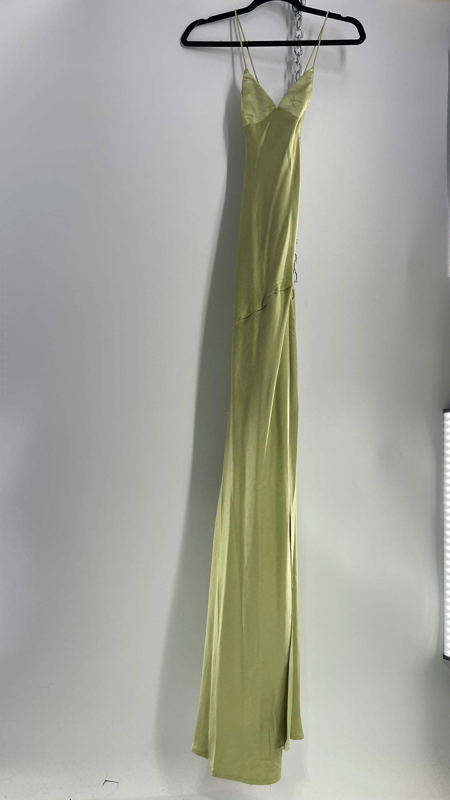 BABYBOO Isobel Sage Green Side Slit, Open Tie Up Back Gown (M)