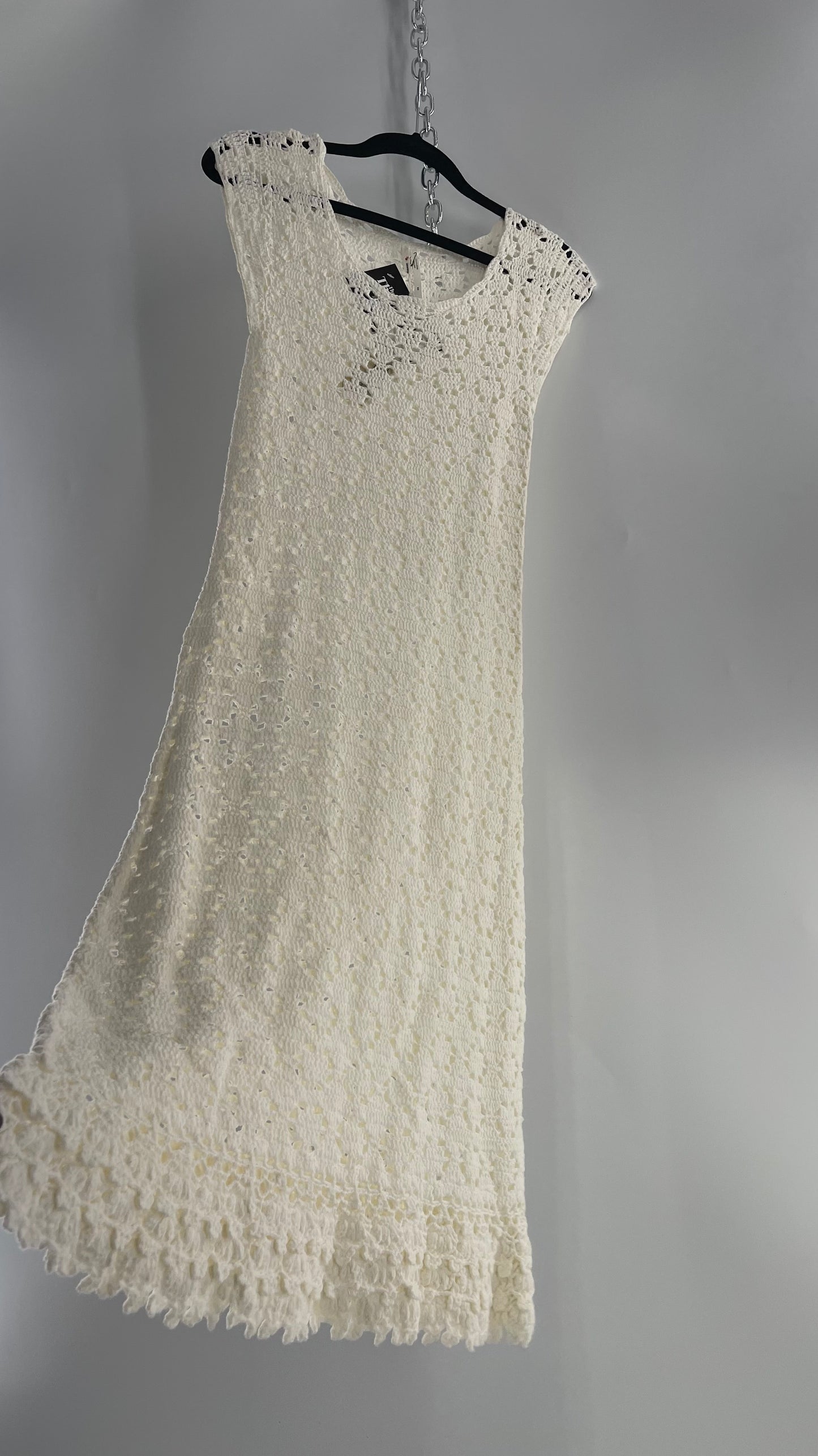 Anthropologie White Crochet Knit MIDI Dress with Tags Attached