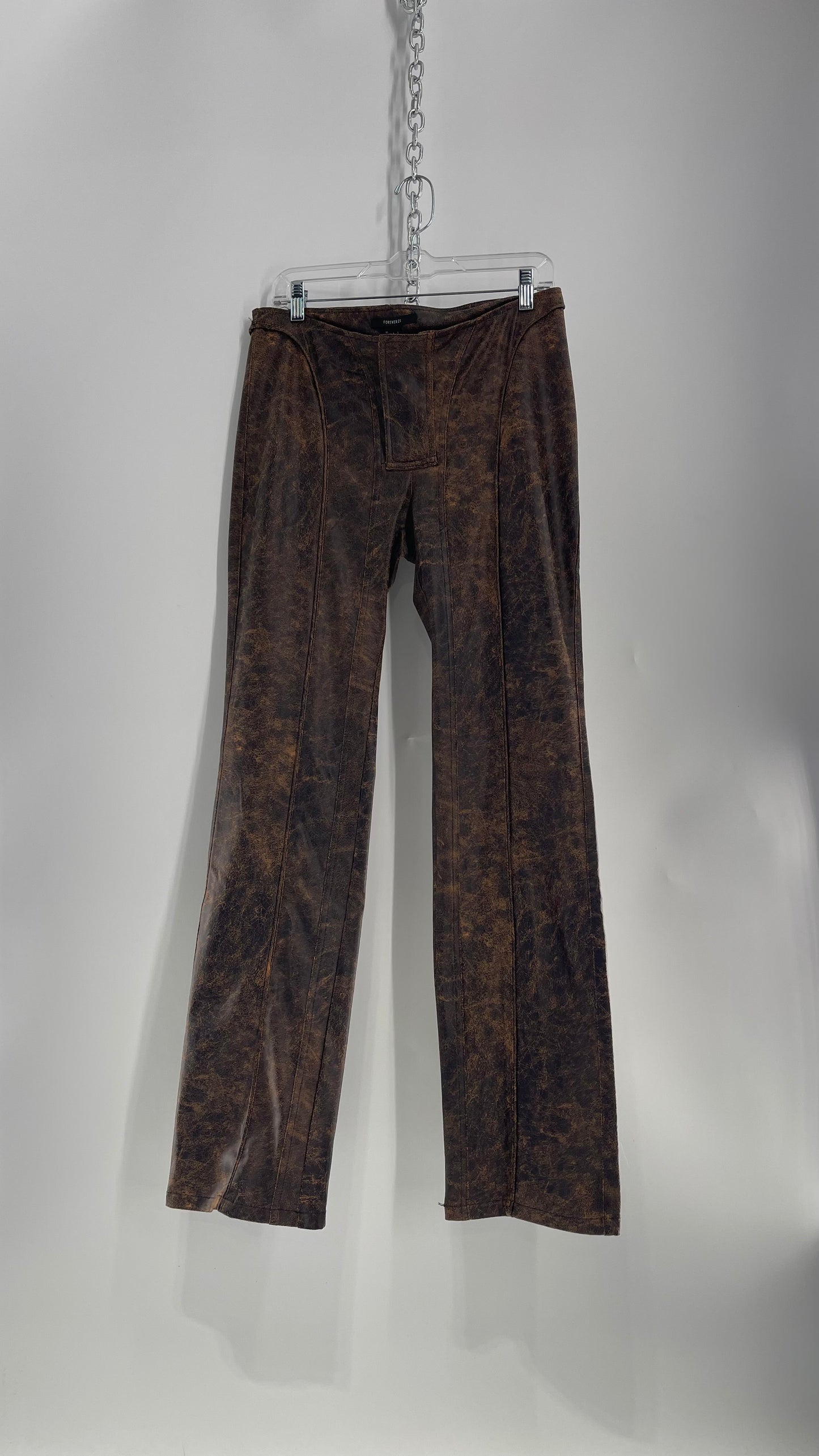 Vegan Brown Leather Kick Flares with Panel Details (Large)