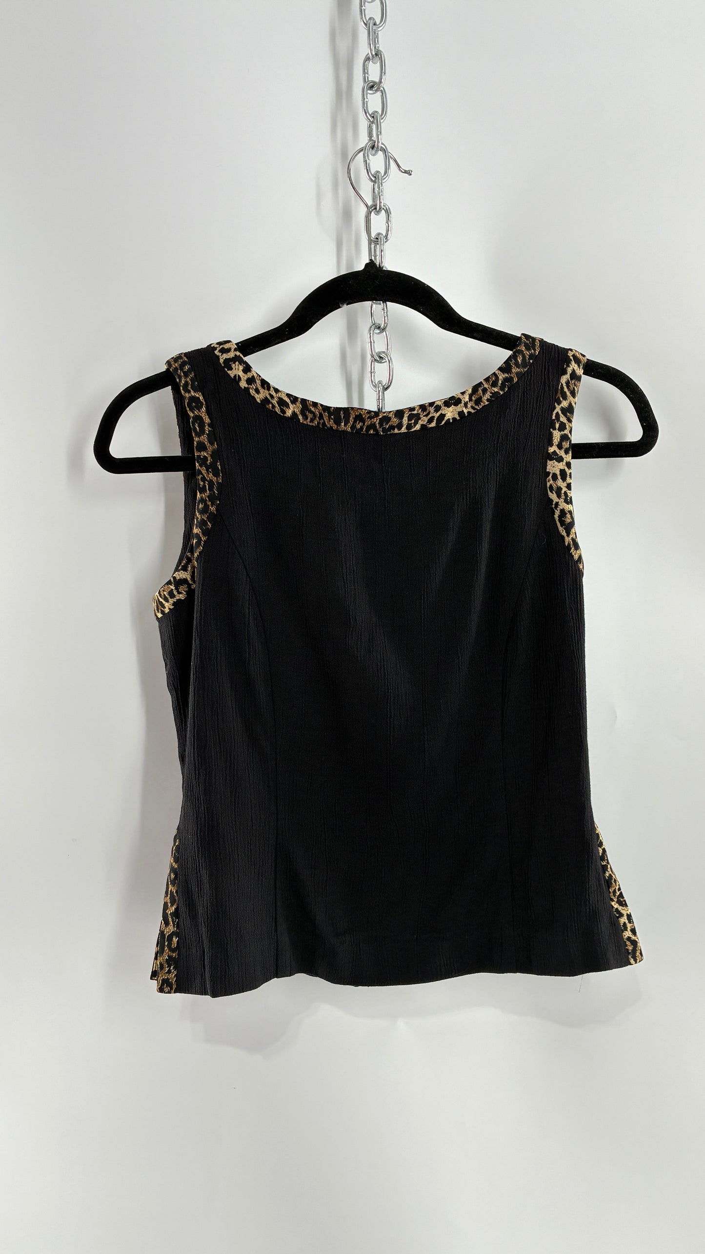 Vintage LOIS SNYDER DANI MAX Tailored Black Camisole with Leopard Trim and Vented Sides (6)