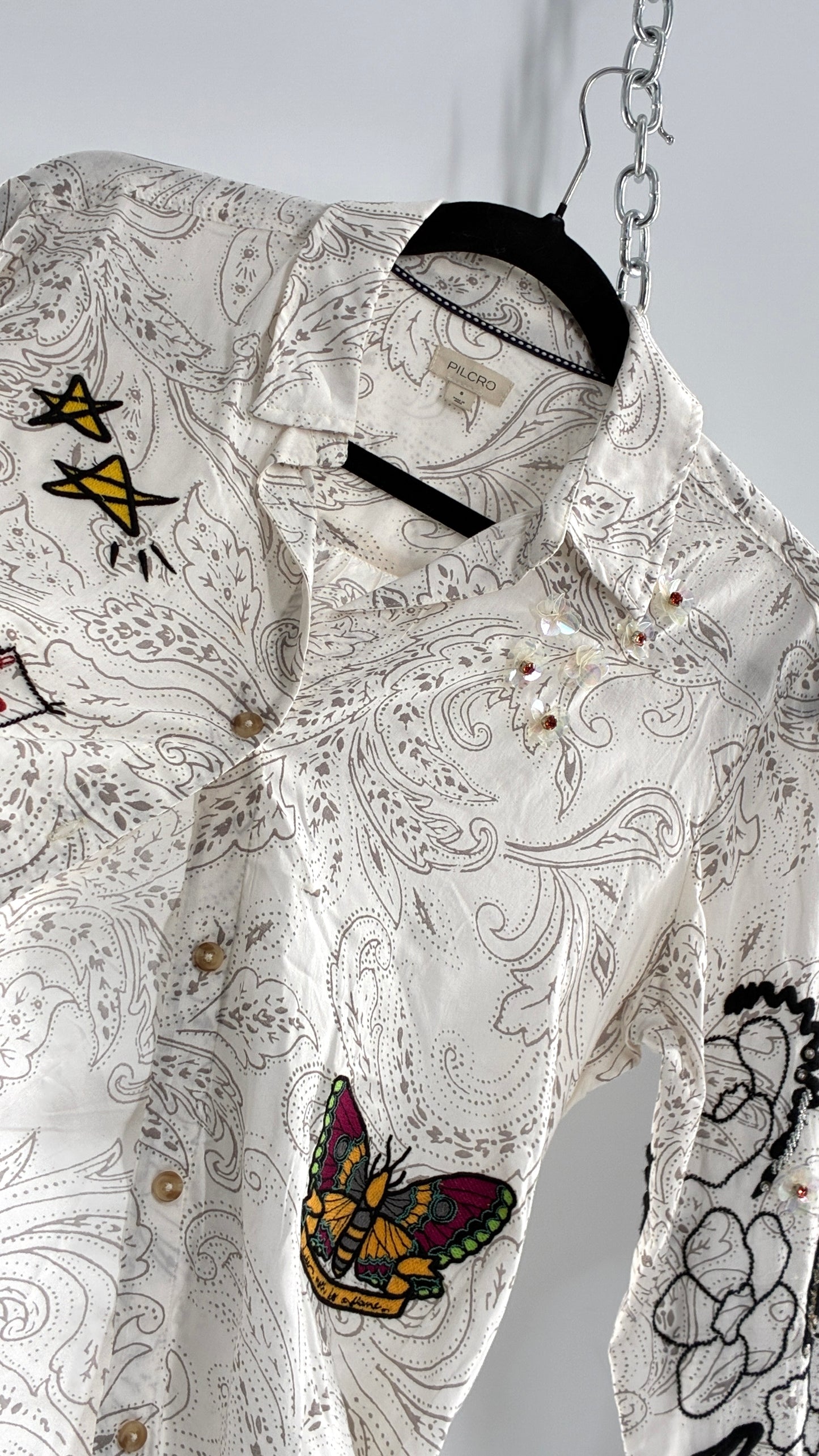 PILCRO Anthropologie Embroidered Appliqué Button Up (Small)