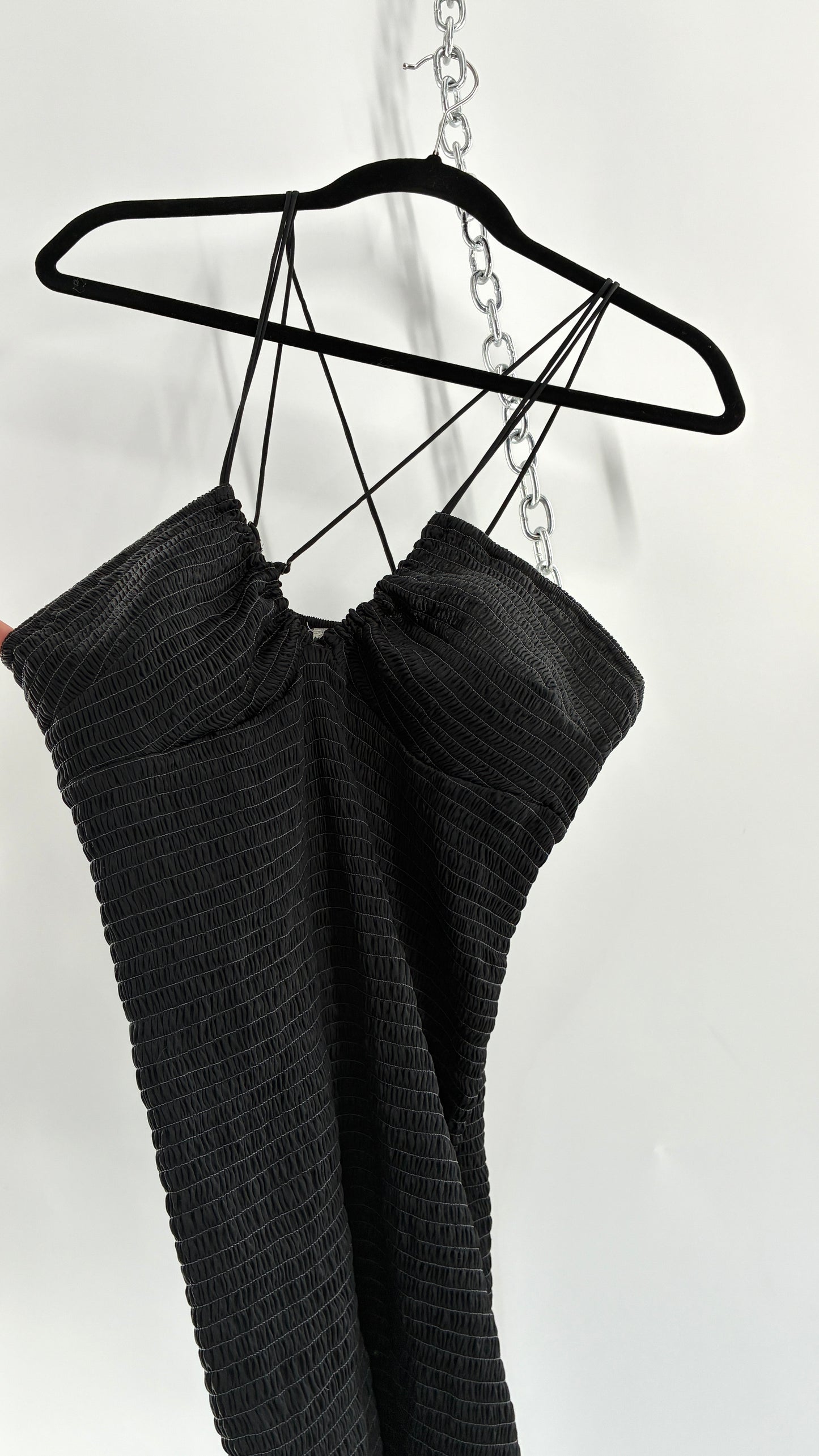 Intimately Free People Black Smocked Bodycon Mini Dress (Small)