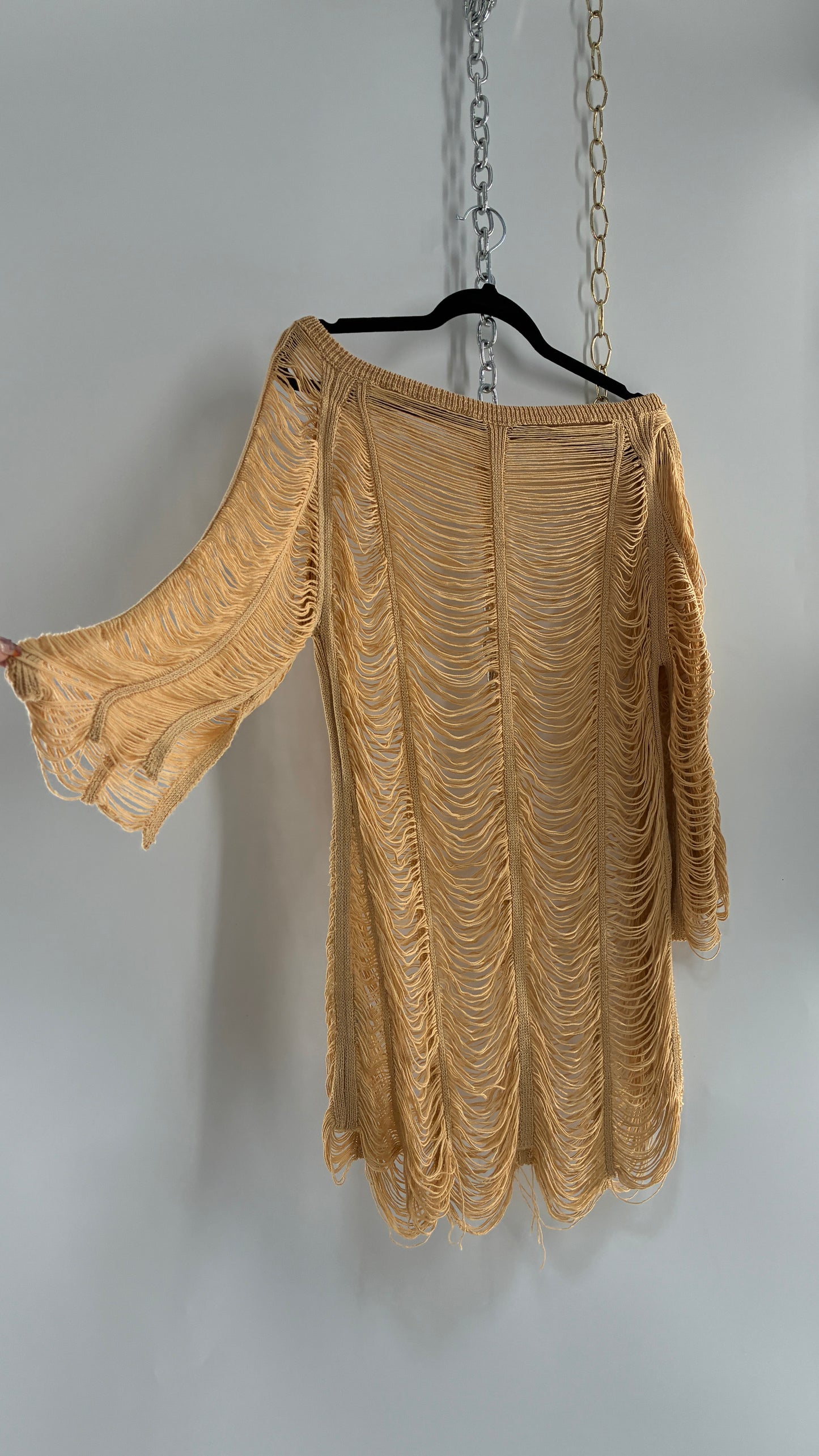 Vintage Tan Open Shred Knit Top/Mini Dress (XS/S)