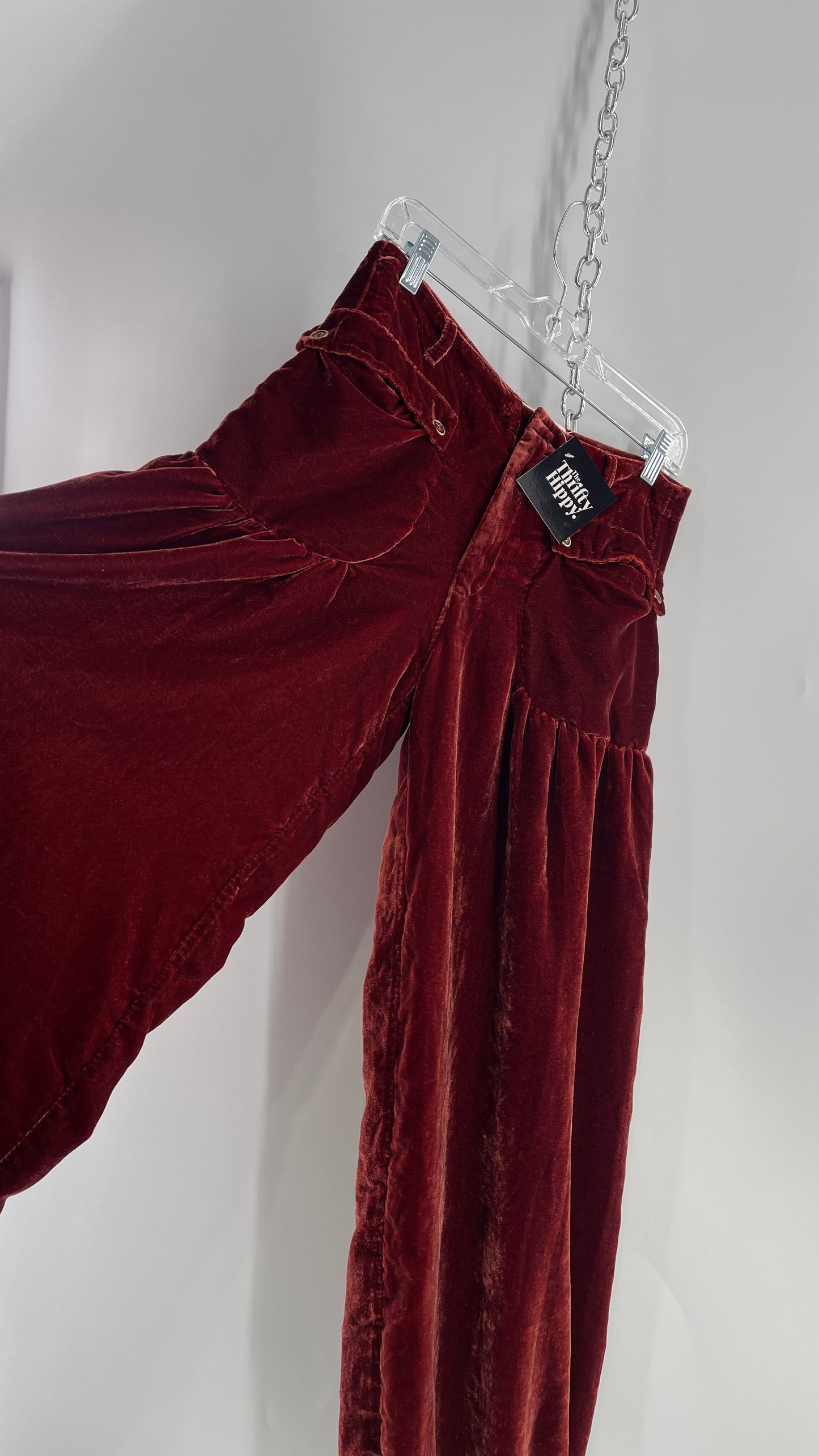 Free People Lotus Red/Orange Low Waist Velvet Pants Haram/Gypsy Pants (26)