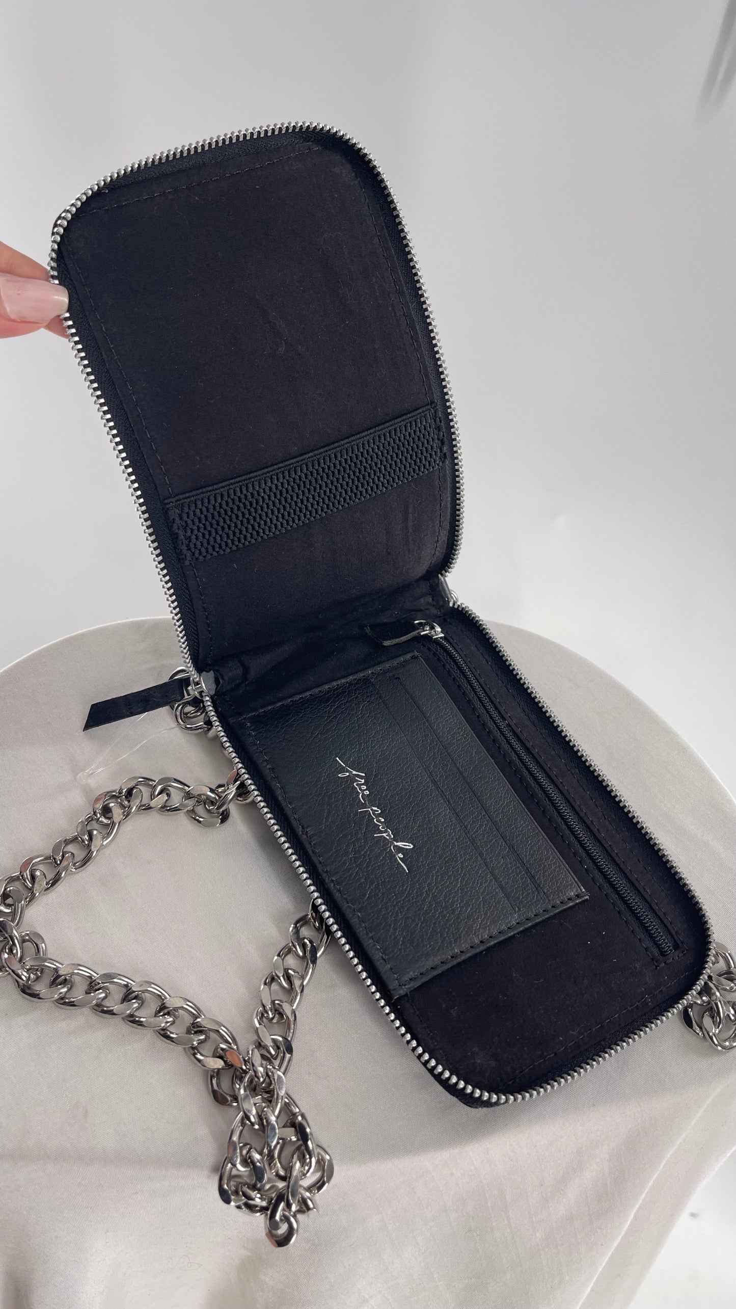 Free People Black Leather Phone Case/Purse with Heavy Chain