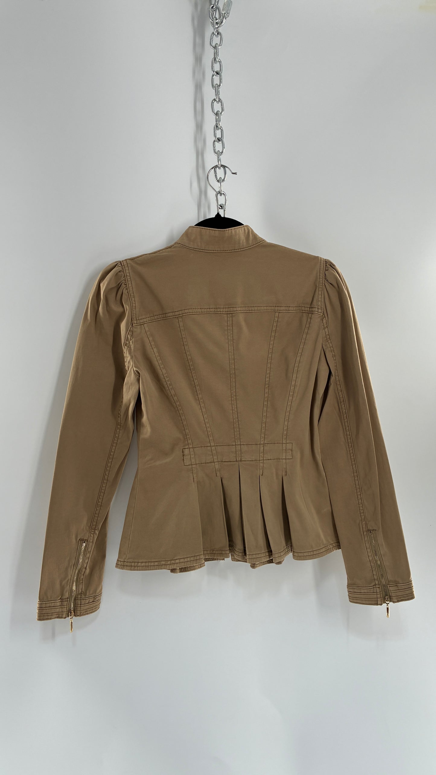 Vintage WHITE HOUSE BLACK MARKET Tan Peplum Zip Up Tailored Jacket (0)