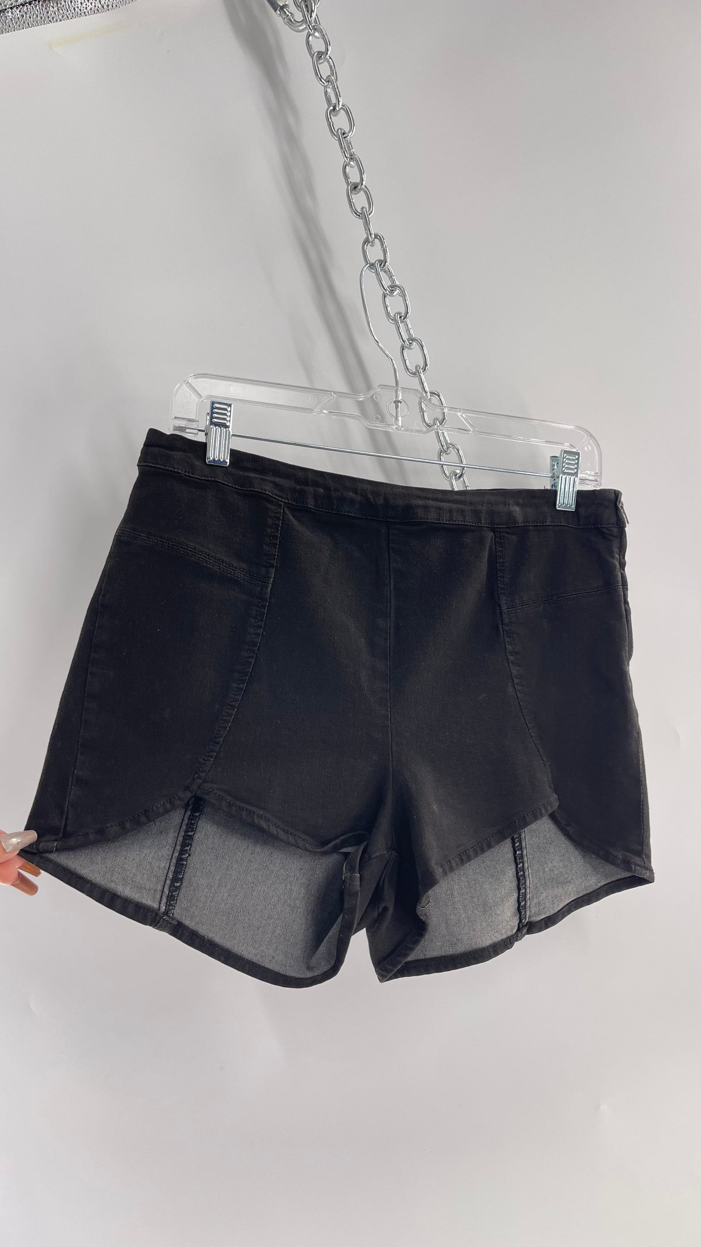 Free People Black Denim/Jean High Low Shorts(31)