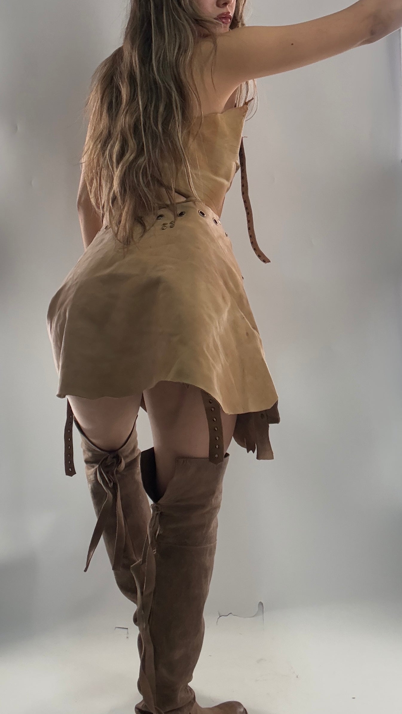 CUSTOM Handmade Rugged and Reversible Distressed Leather Two Piece Set with Grommet Waistband (XS-XL)