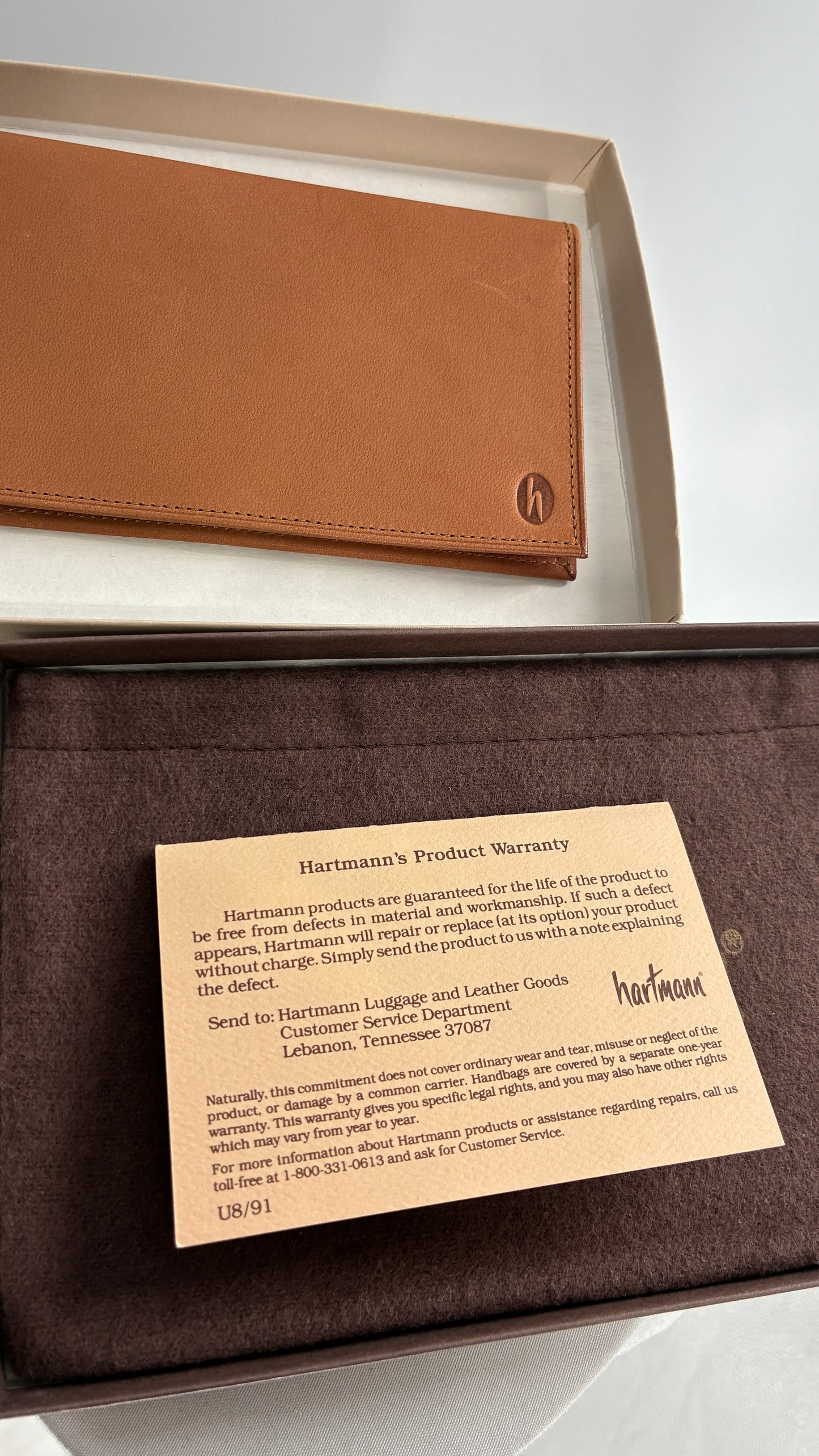 Vintage Hartmann Brown Leather Wallet with Paperwork and Original Box